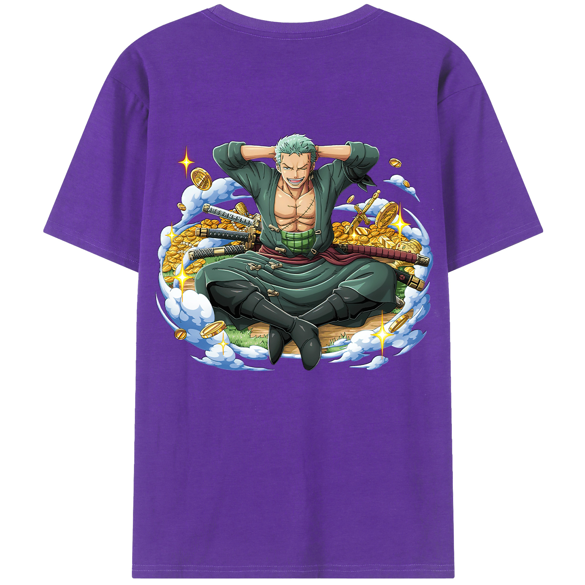 ワンピース ロロノア・ゾロ ONE PIECE Roronoa Zoro 綿100％ メンズ半袖Tシャツ（バックプリント） 通気性