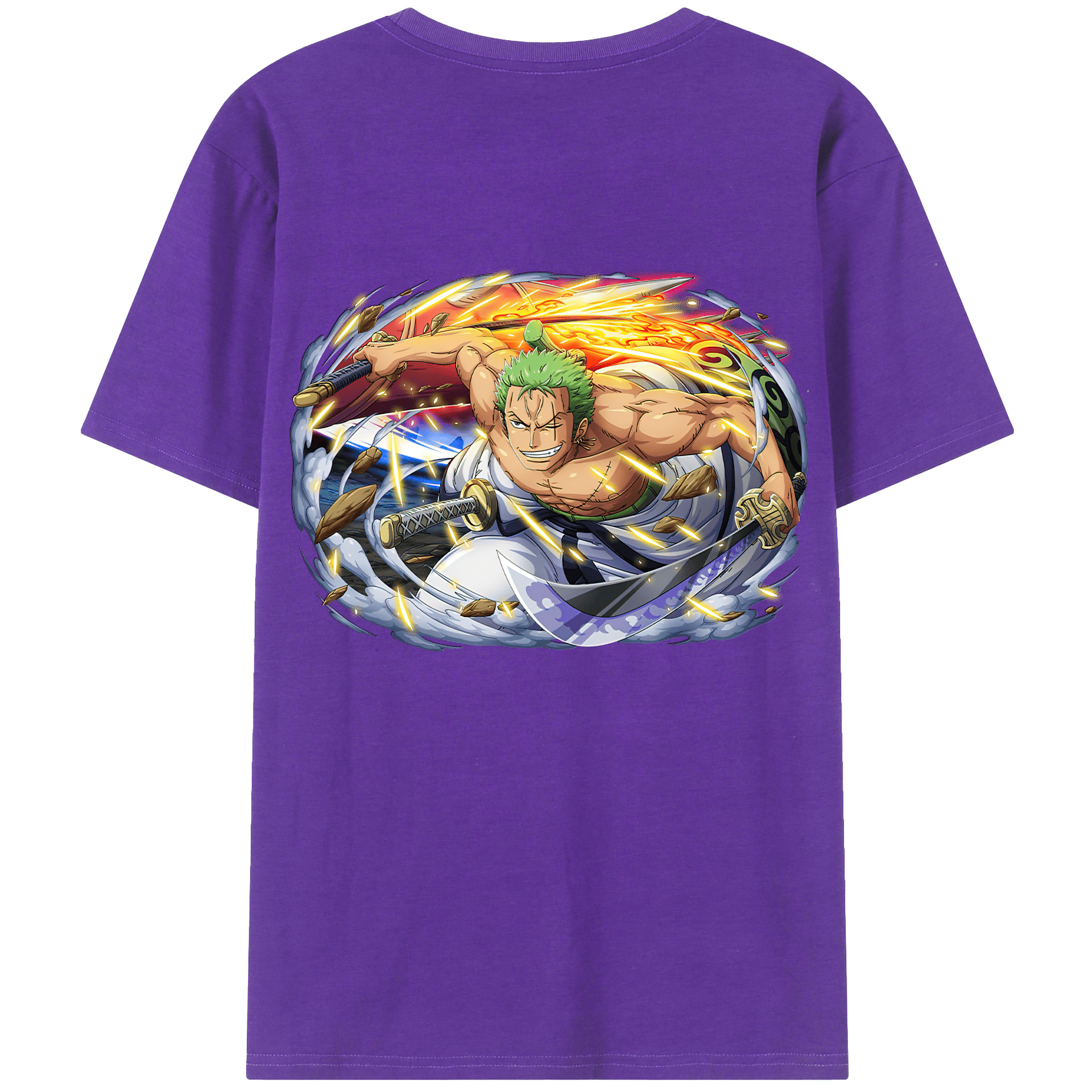 ワンピース ロロノア・ゾロ ONE PIECE Roronoa Zoro 綿100％ メンズ半袖Tシャツ（バックプリント） 通気性