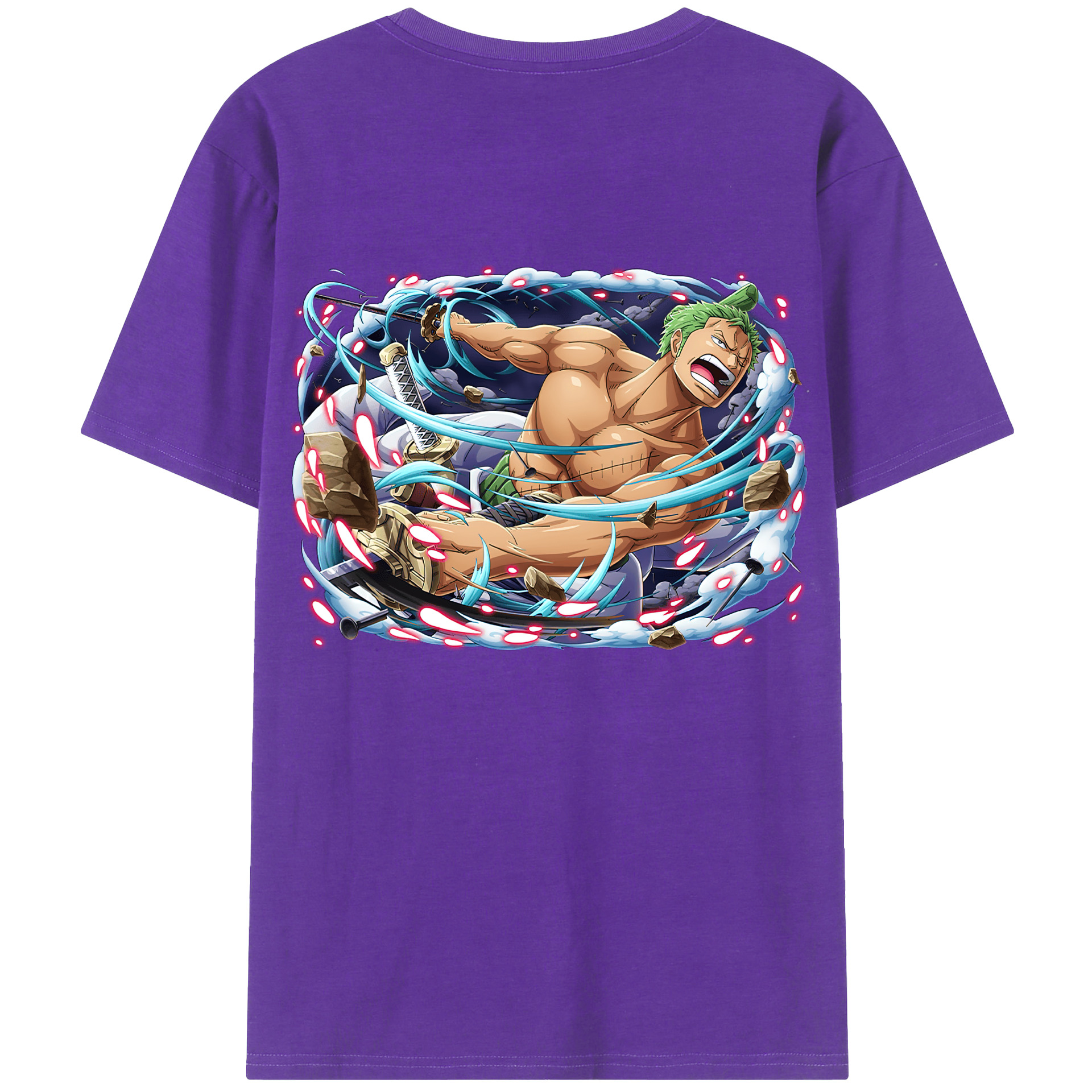 ワンピース ロロノア・ゾロ ONE PIECE Roronoa Zoro 綿100％ メンズ半袖Tシャツ（バックプリント） 通気性