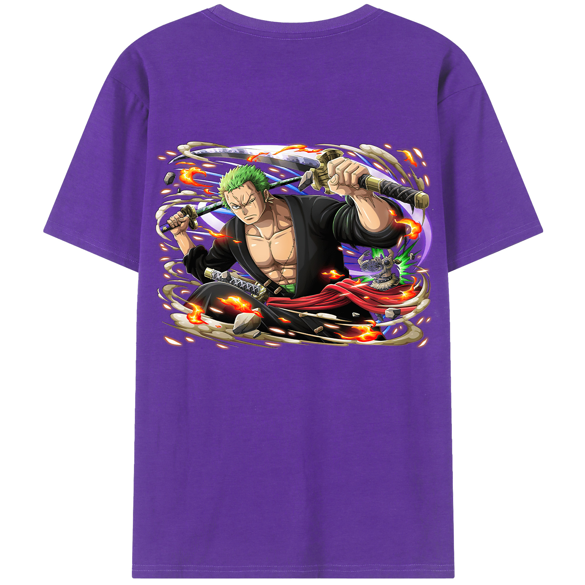ワンピース ロロノア・ゾロ ONE PIECE Roronoa Zoro 綿100％ メンズ半袖Tシャツ（バックプリント） 通気性