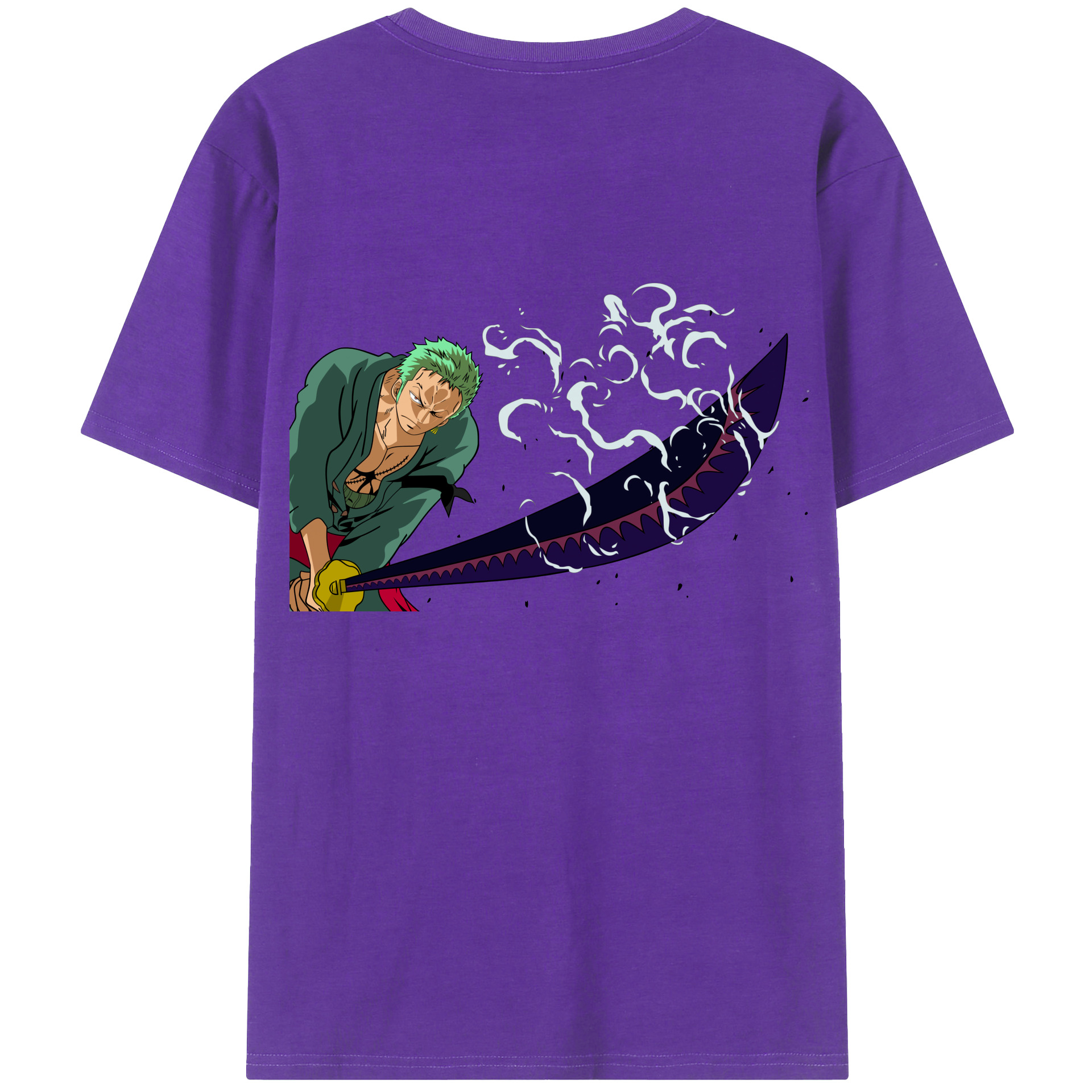 ワンピース ロロノア・ゾロ ONE PIECE Roronoa Zoro 綿100％ メンズ半袖Tシャツ（バックプリント） 通気性