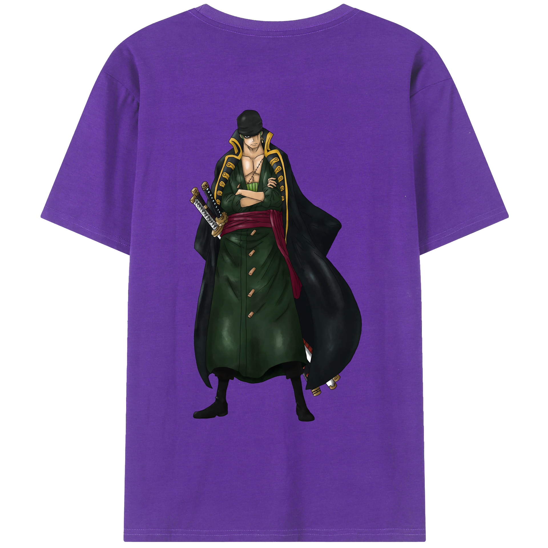 ワンピース ロロノア・ゾロ ONE PIECE Roronoa Zoro 綿100％ メンズ半袖Tシャツ（バックプリント） 通気性