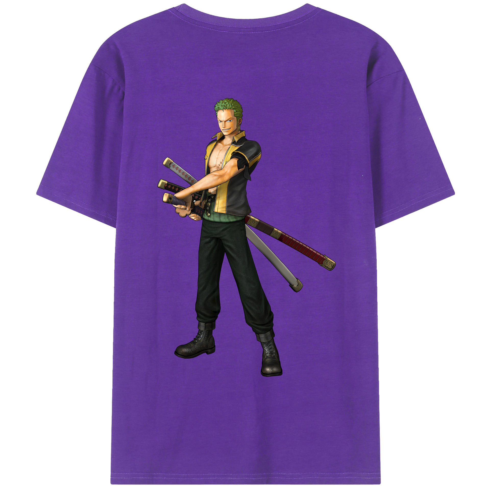 ワンピース ロロノア・ゾロ ONE PIECE Roronoa Zoro 綿100％ メンズ半袖Tシャツ（バックプリント） 通気性