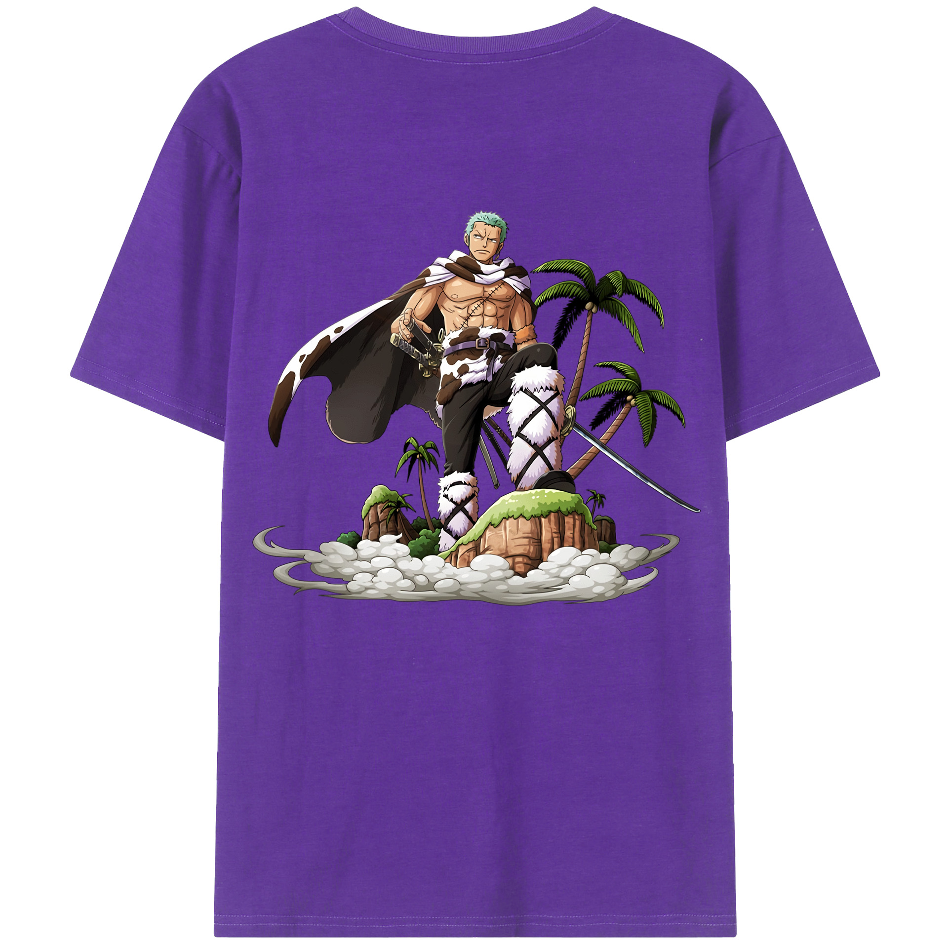 ワンピース ロロノア・ゾロ ONE PIECE Roronoa Zoro 綿100％ メンズ半袖Tシャツ（バックプリント） 通気性