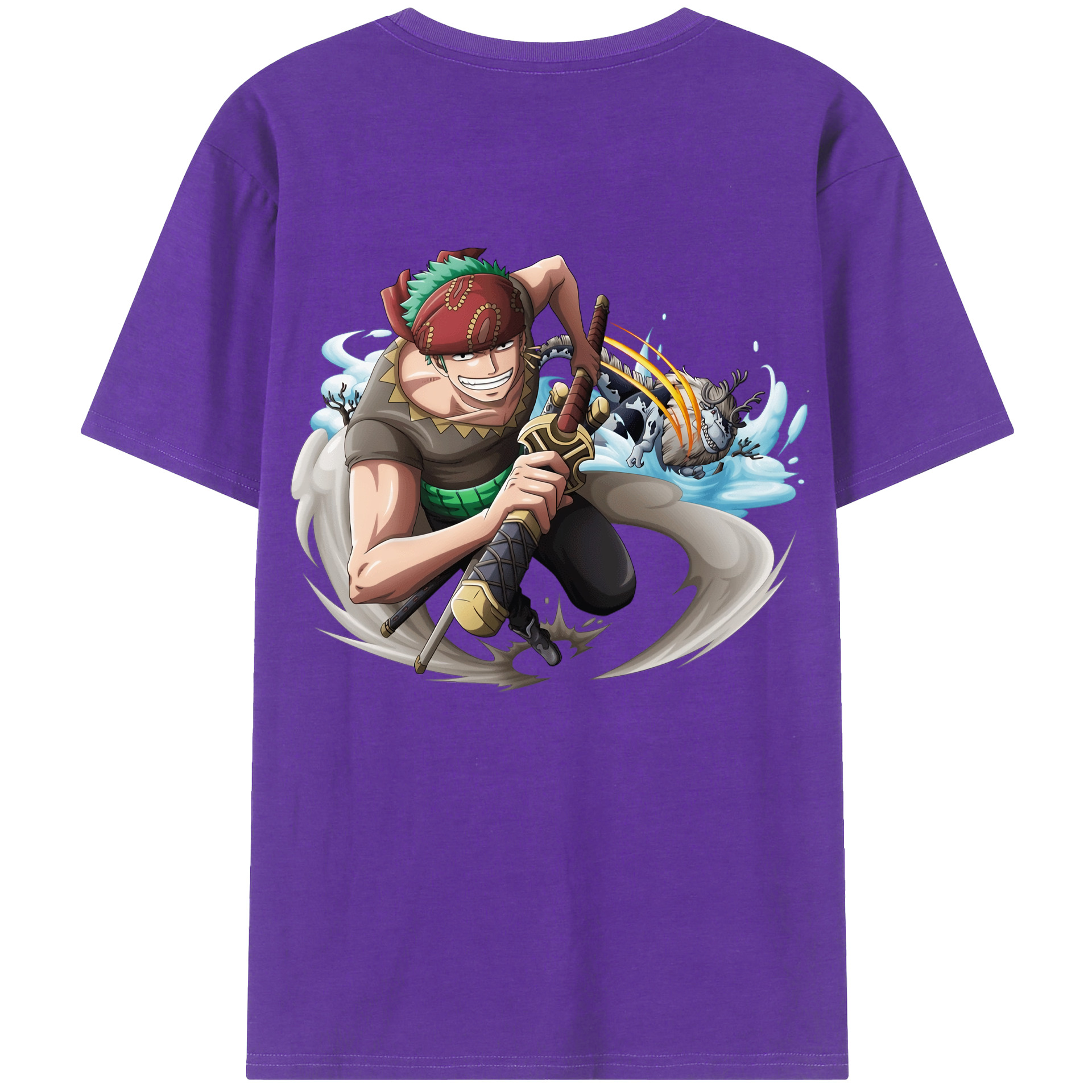ワンピース ロロノア・ゾロ ONE PIECE Roronoa Zoro 綿100％ メンズ半袖Tシャツ（バックプリント） 通気性