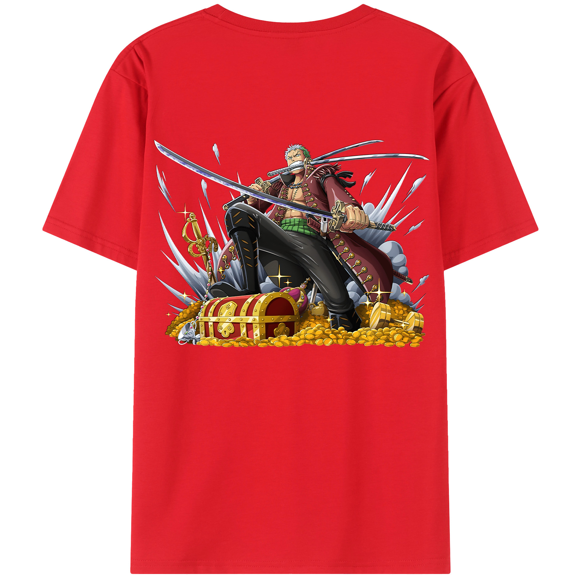 ワンピース ロロノア・ゾロ ONE PIECE Roronoa Zoro 綿100％ メンズ半袖Tシャツ（バックプリント） 通気性