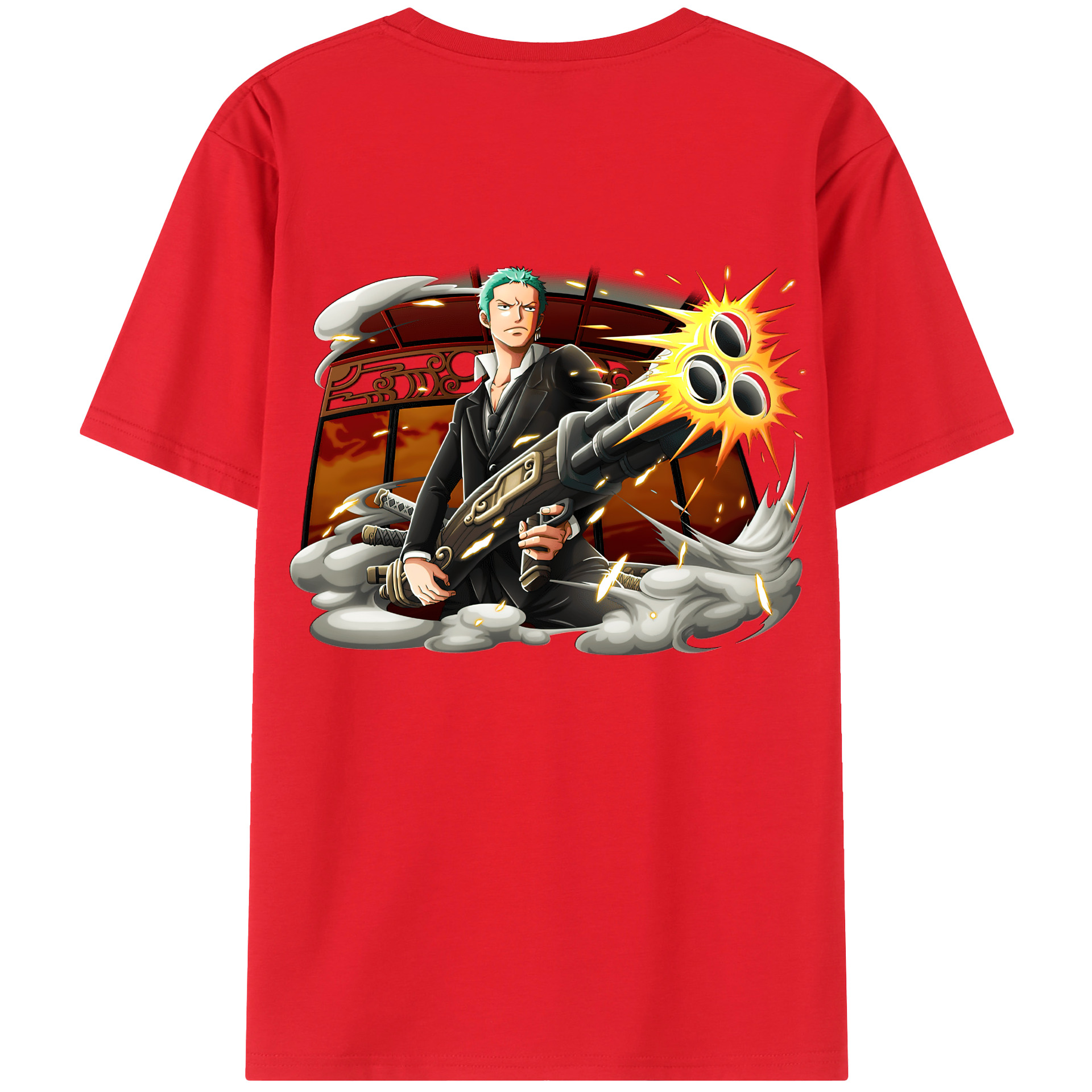 ワンピース ロロノア・ゾロ ONE PIECE Roronoa Zoro 綿100％ メンズ半袖Tシャツ（バックプリント） 通気性