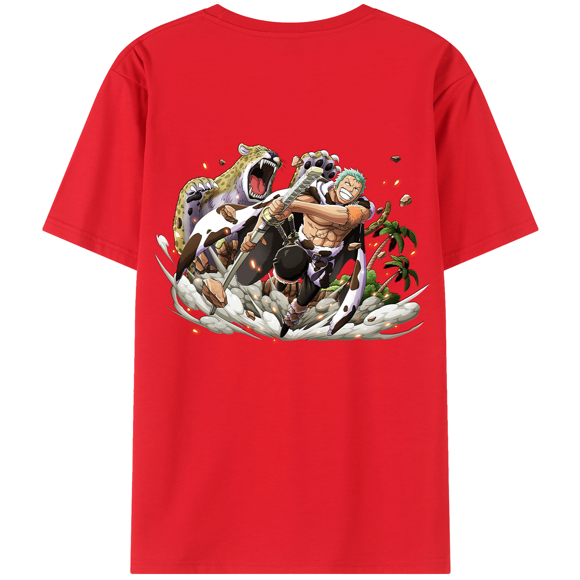 ワンピース ロロノア・ゾロ ONE PIECE Roronoa Zoro 綿100％ メンズ半袖Tシャツ（バックプリント） 通気性