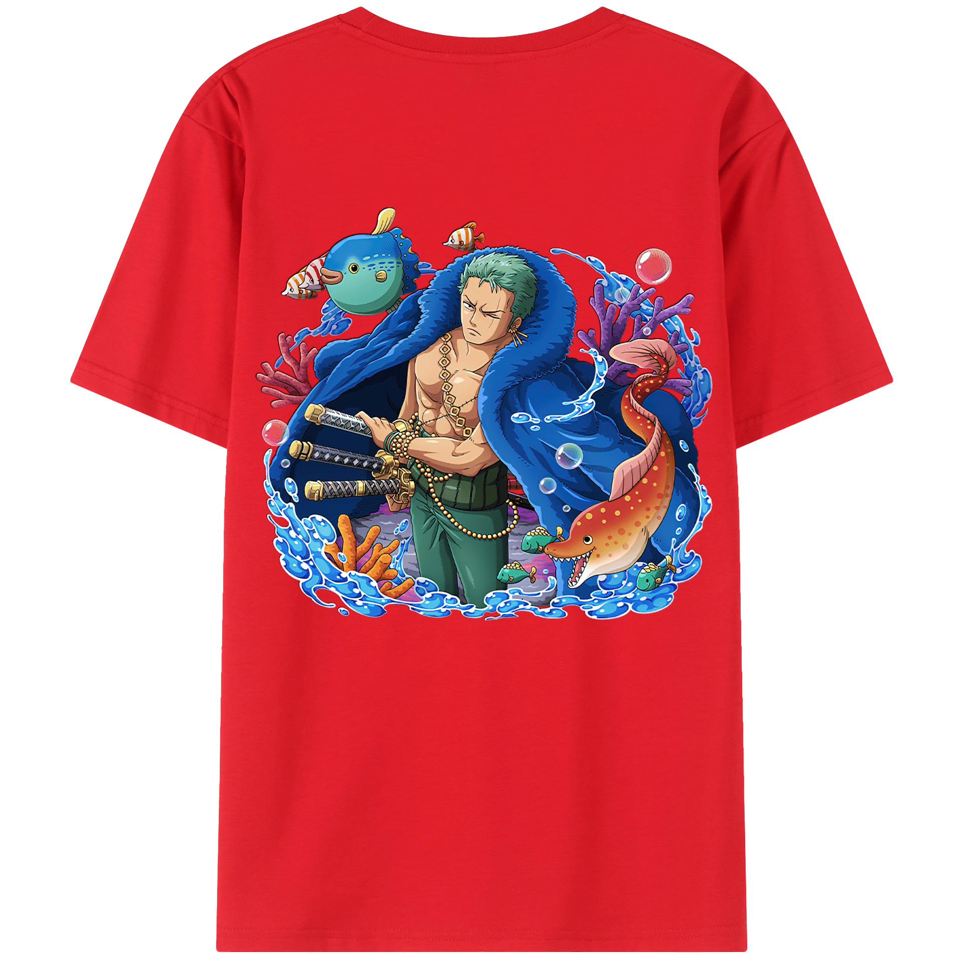 ワンピース ロロノア・ゾロ ONE PIECE Roronoa Zoro 綿100％ メンズ半袖Tシャツ（バックプリント） 通気性