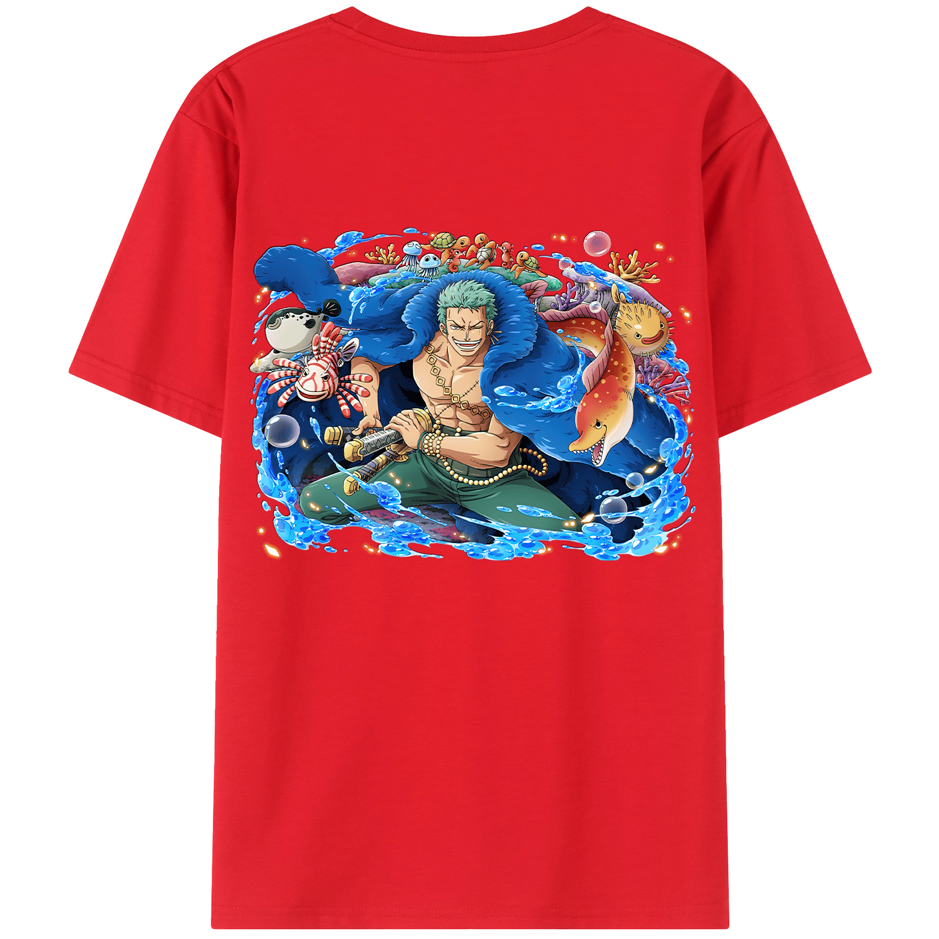 ワンピース ロロノア・ゾロ ONE PIECE Roronoa Zoro 綿100％ メンズ半袖Tシャツ（バックプリント） 通気性