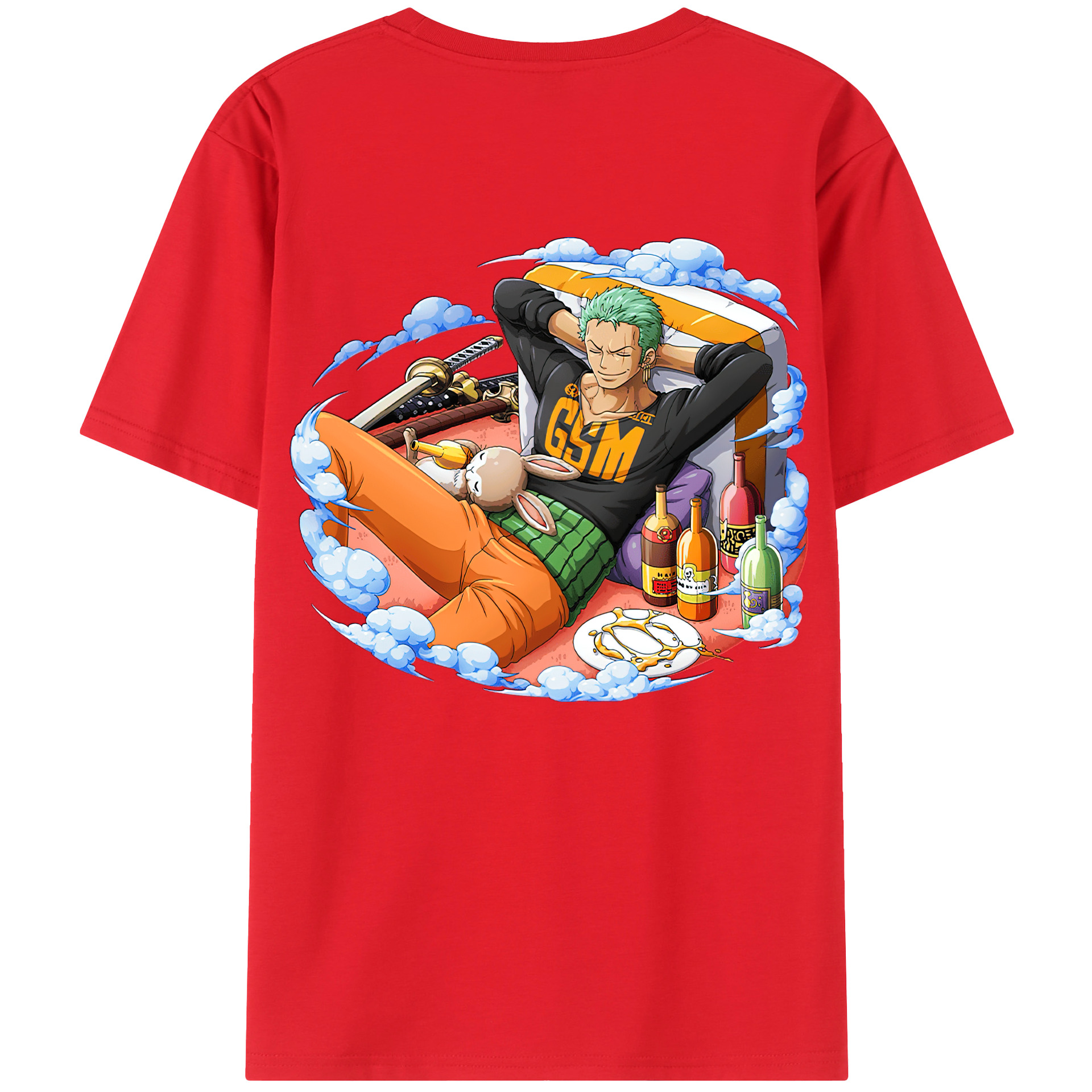 ワンピース ロロノア・ゾロ ONE PIECE Roronoa Zoro 綿100％ メンズ半袖Tシャツ（バックプリント） 通気性