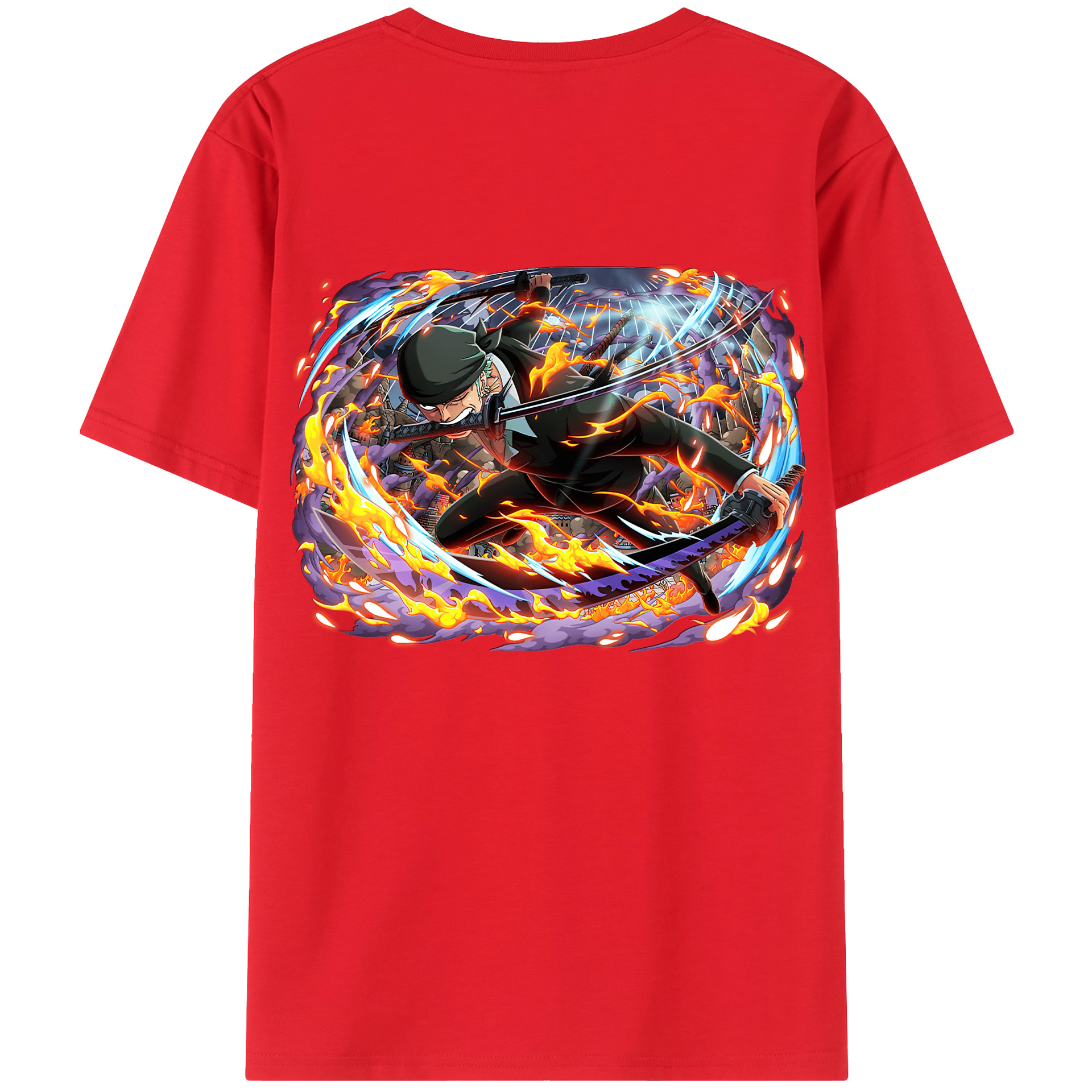 ワンピース ロロノア・ゾロ ONE PIECE Roronoa Zoro 綿100％ メンズ半袖Tシャツ（バックプリント） 通気性