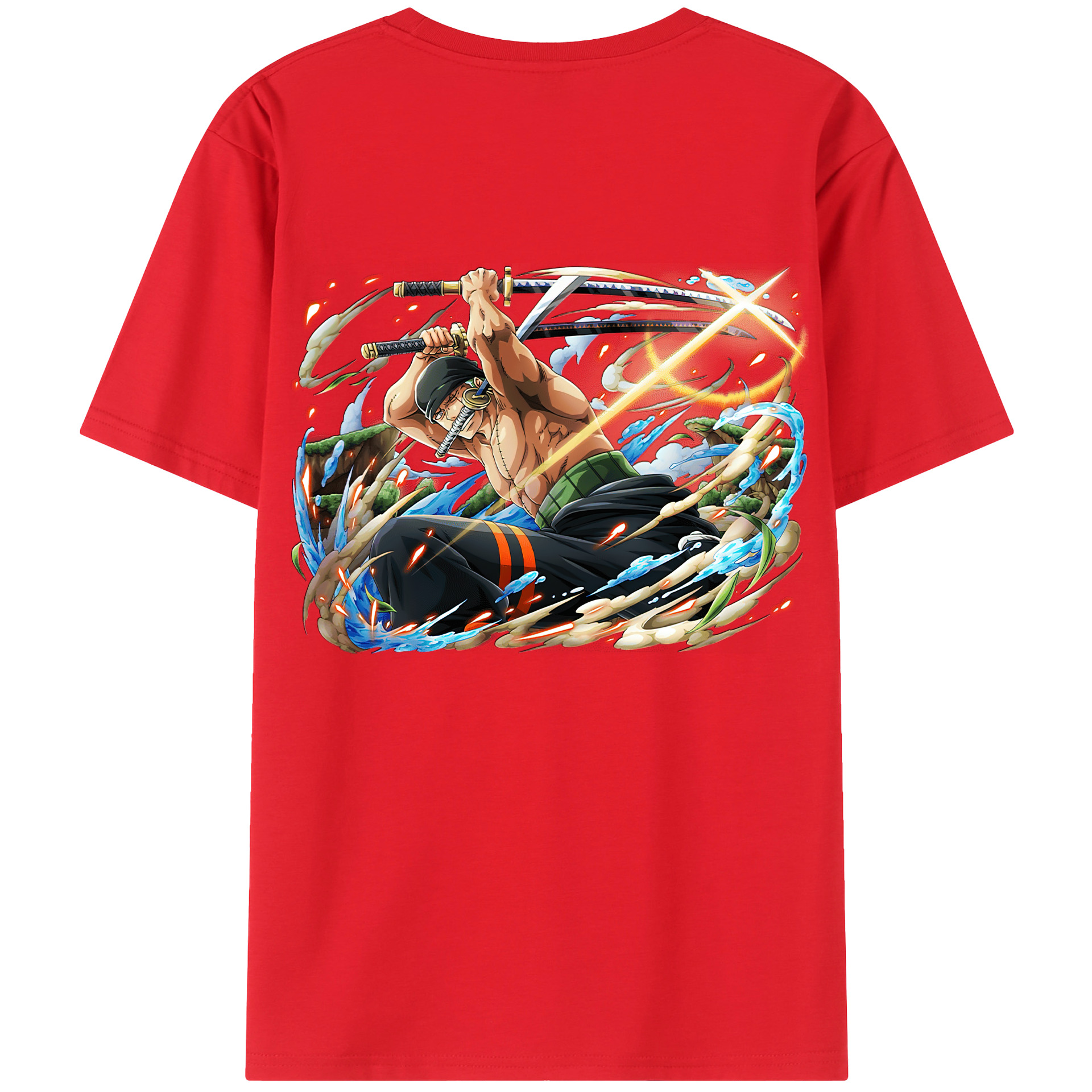 ワンピース ロロノア・ゾロ ONE PIECE Roronoa Zoro 綿100％ メンズ半袖Tシャツ（バックプリント） 通気性