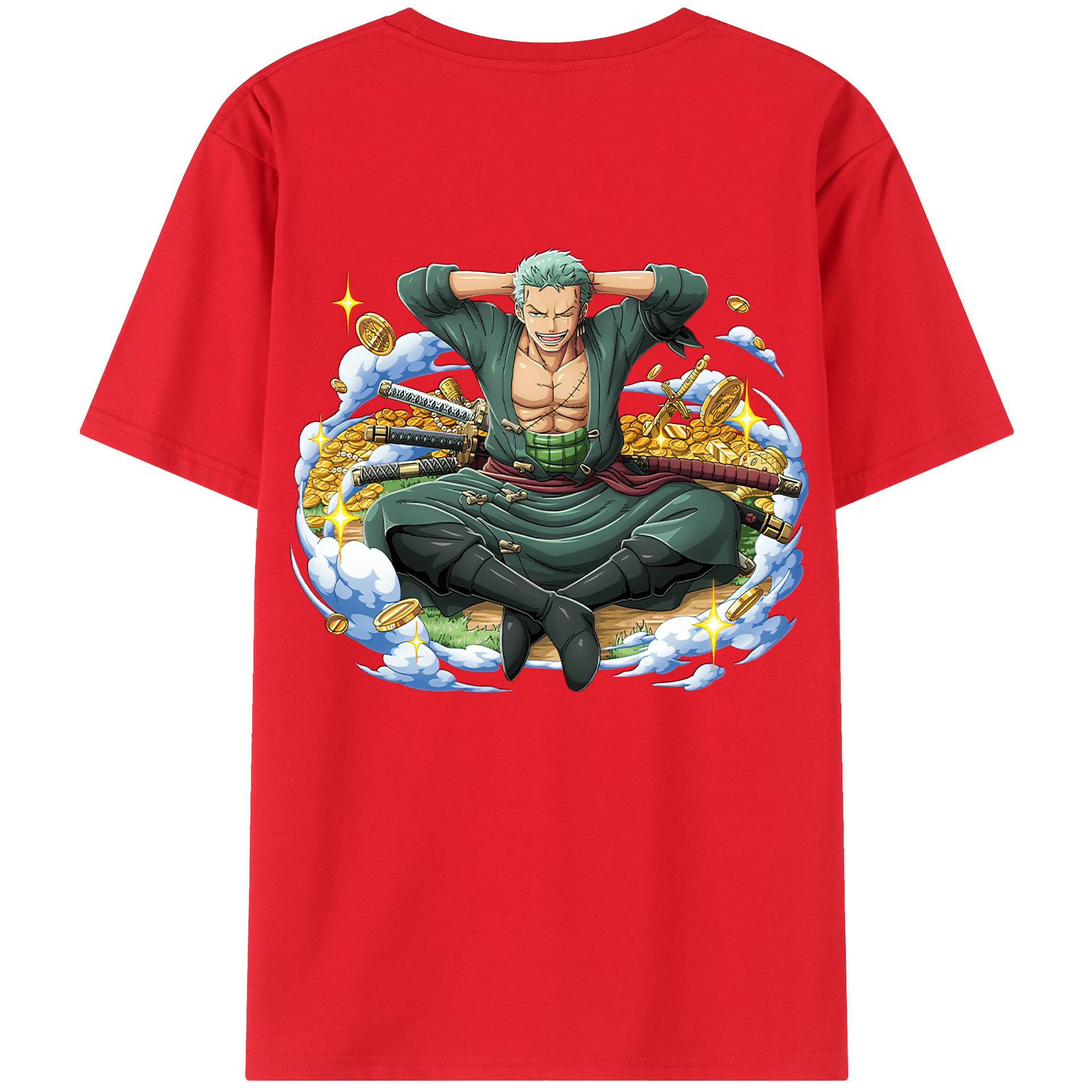 ワンピース ロロノア・ゾロ ONE PIECE Roronoa Zoro 綿100％ メンズ半袖Tシャツ（バックプリント） 通気性