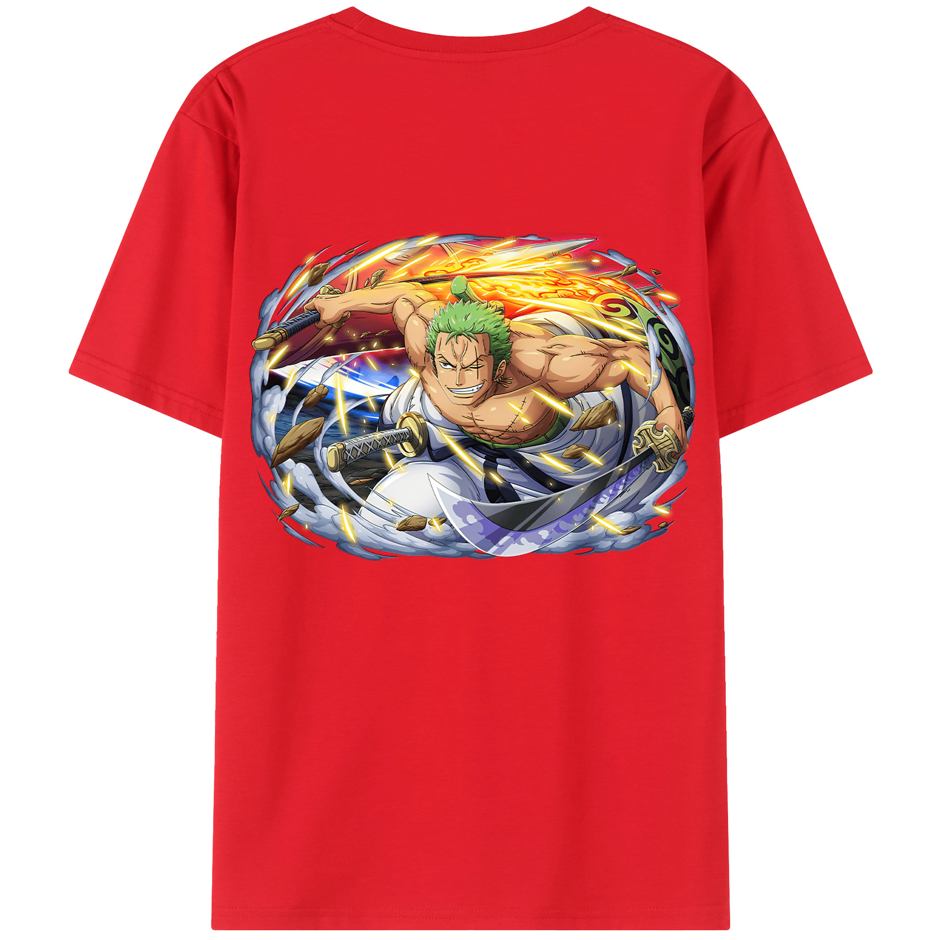ワンピース ロロノア・ゾロ ONE PIECE Roronoa Zoro 綿100％ メンズ半袖Tシャツ（バックプリント） 通気性