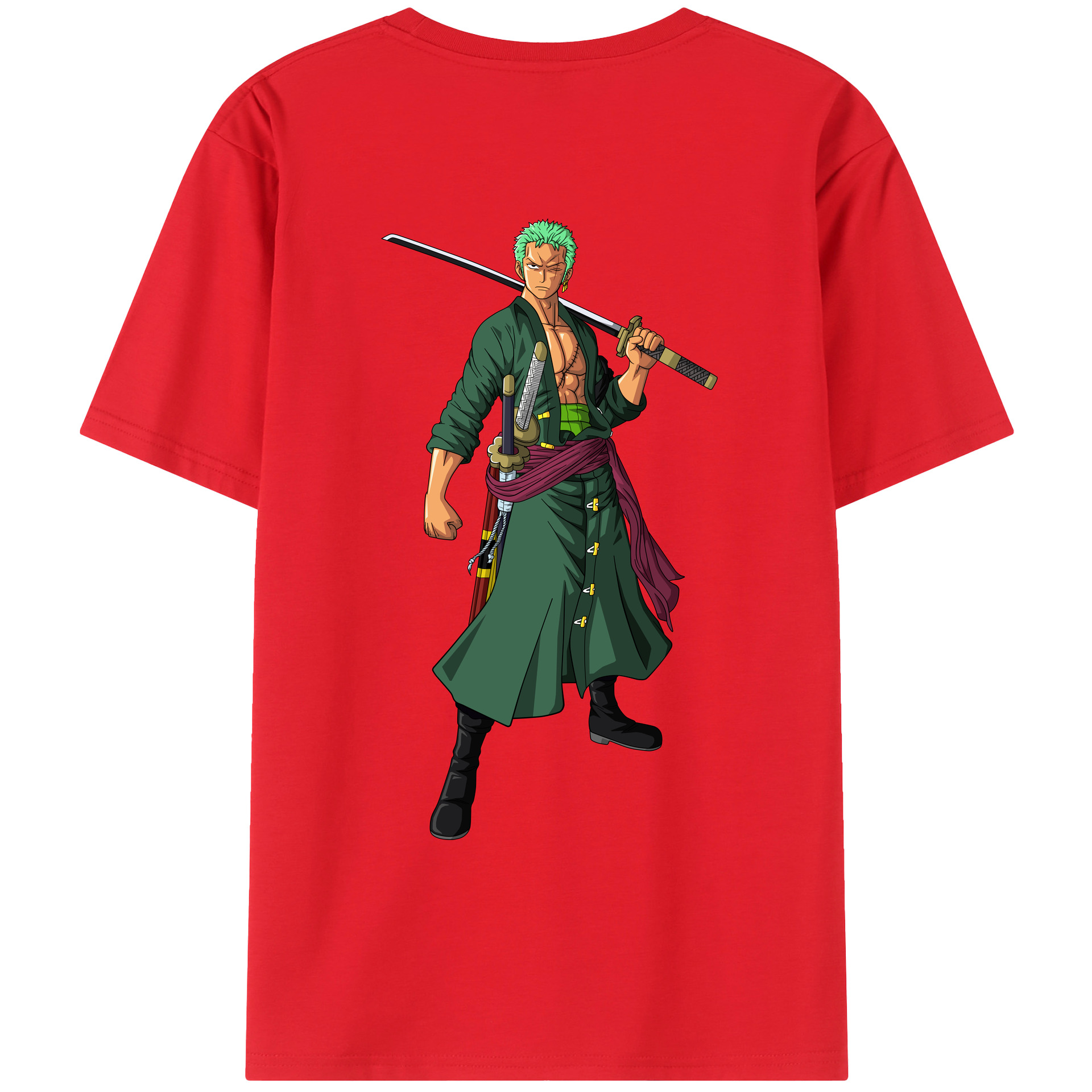 ワンピース ロロノア・ゾロ ONE PIECE Roronoa Zoro 綿100％ メンズ半袖Tシャツ（バックプリント） 通気性