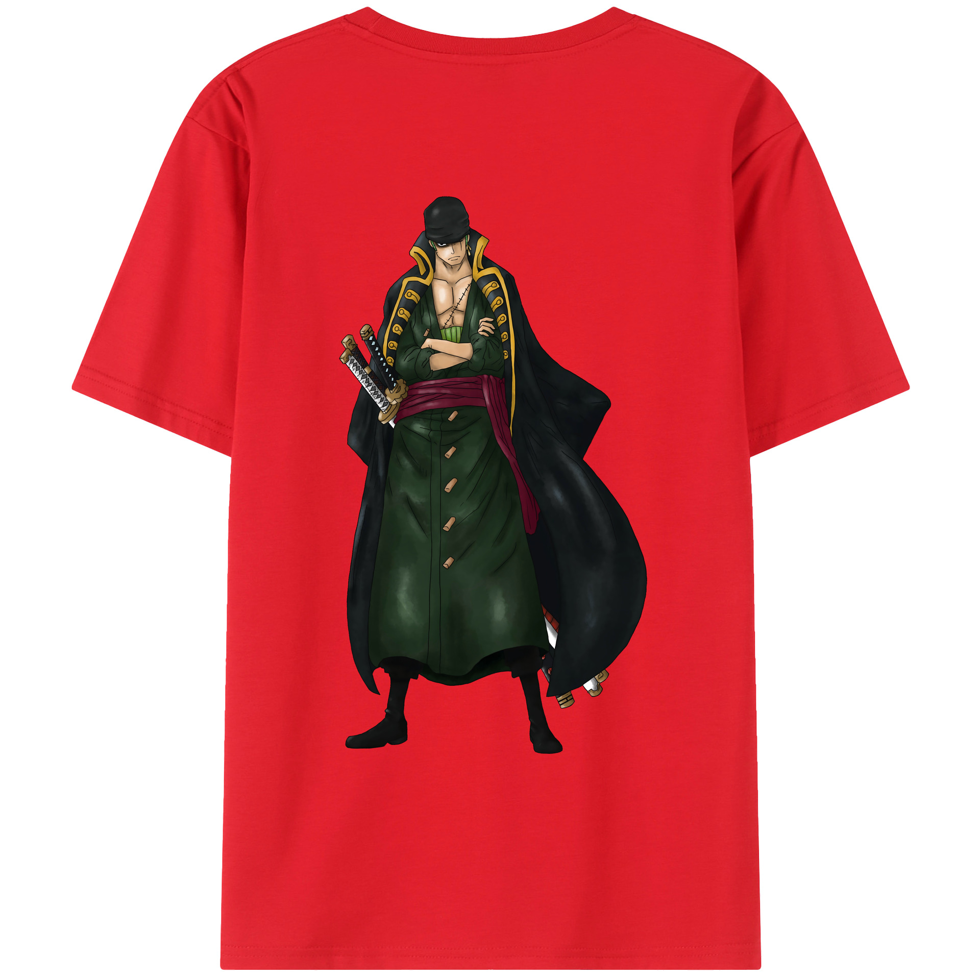 ワンピース ロロノア・ゾロ ONE PIECE Roronoa Zoro 綿100％ メンズ半袖Tシャツ（バックプリント） 通気性