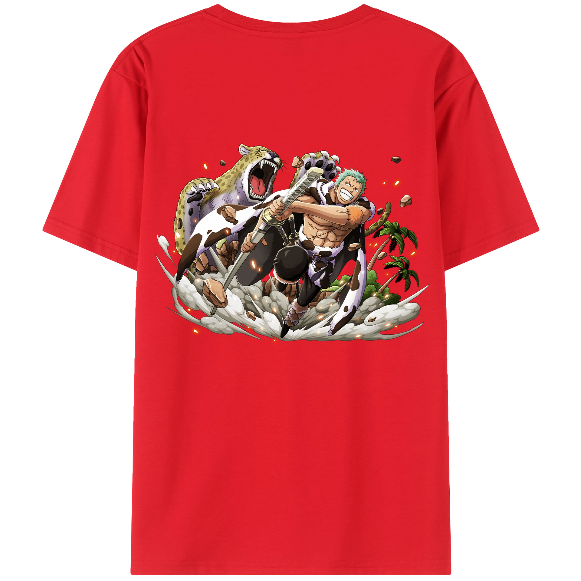 ワンピース ロロノア・ゾロ ONE PIECE Roronoa Zoro 綿100％ メンズ半袖Tシャツ（バックプリント） 通気性