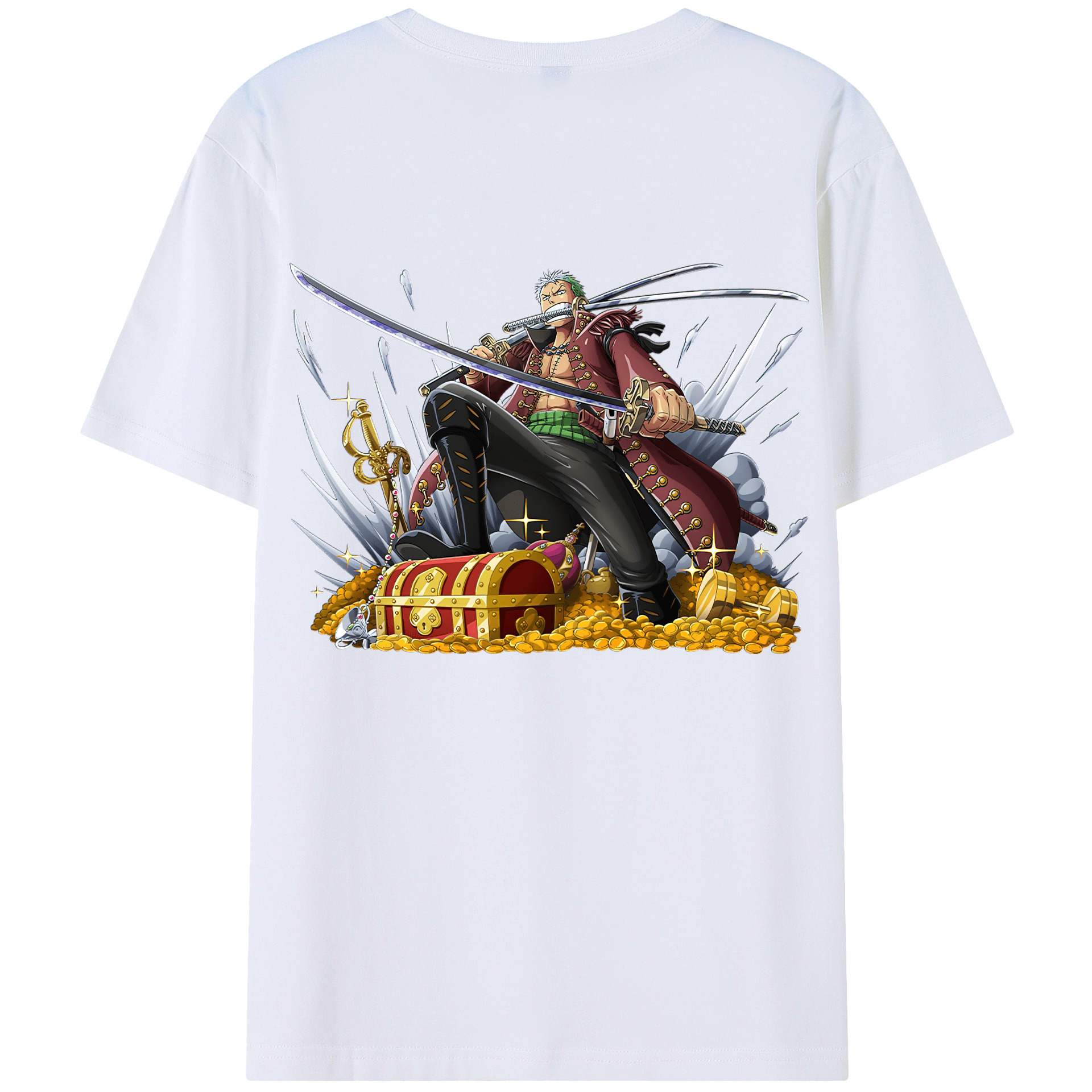 ワンピース ロロノア・ゾロ ONE PIECE Roronoa Zoro 綿100％ メンズ半袖Tシャツ（バックプリント） 通気性