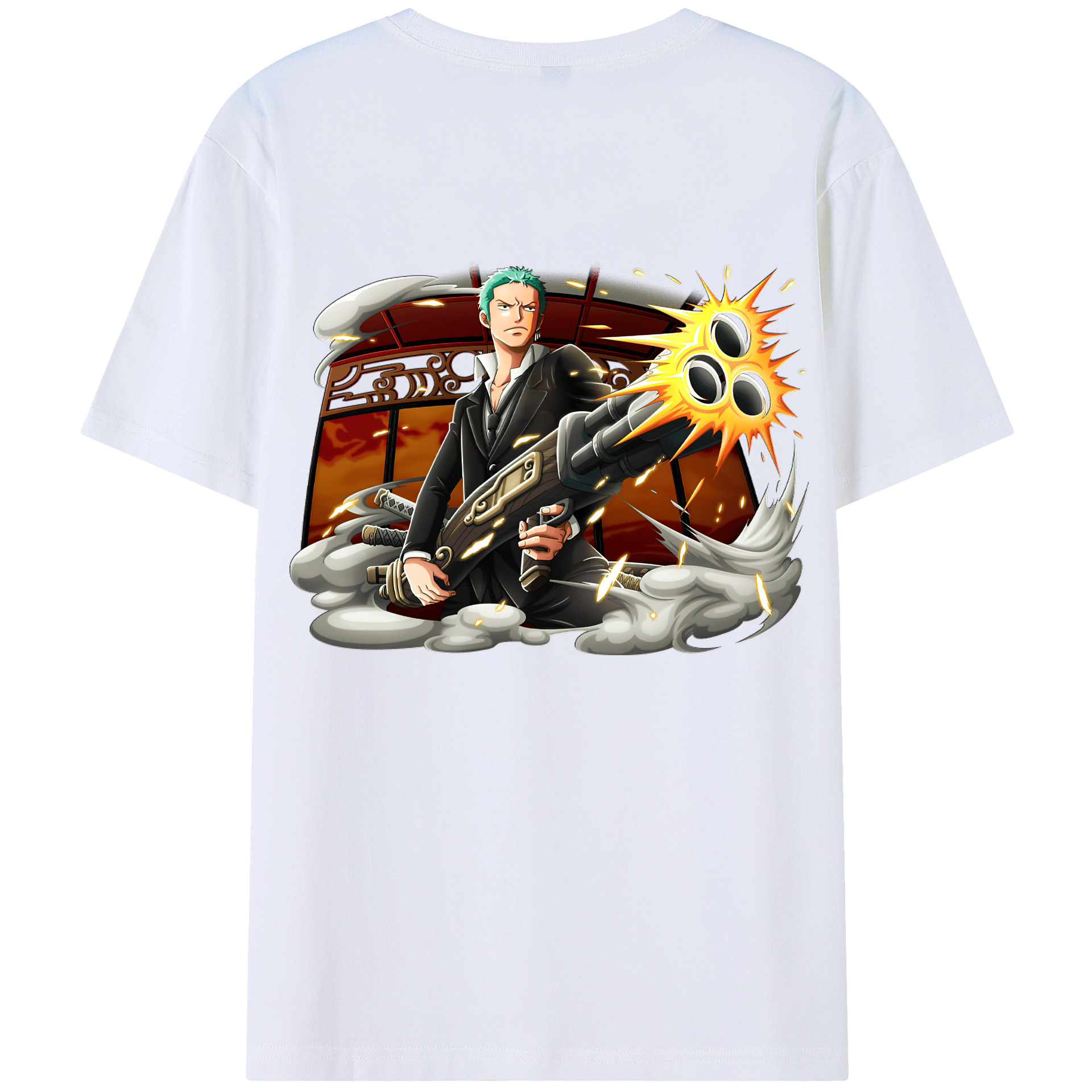 ワンピース ロロノア・ゾロ ONE PIECE Roronoa Zoro 綿100％ メンズ半袖Tシャツ（バックプリント） 通気性