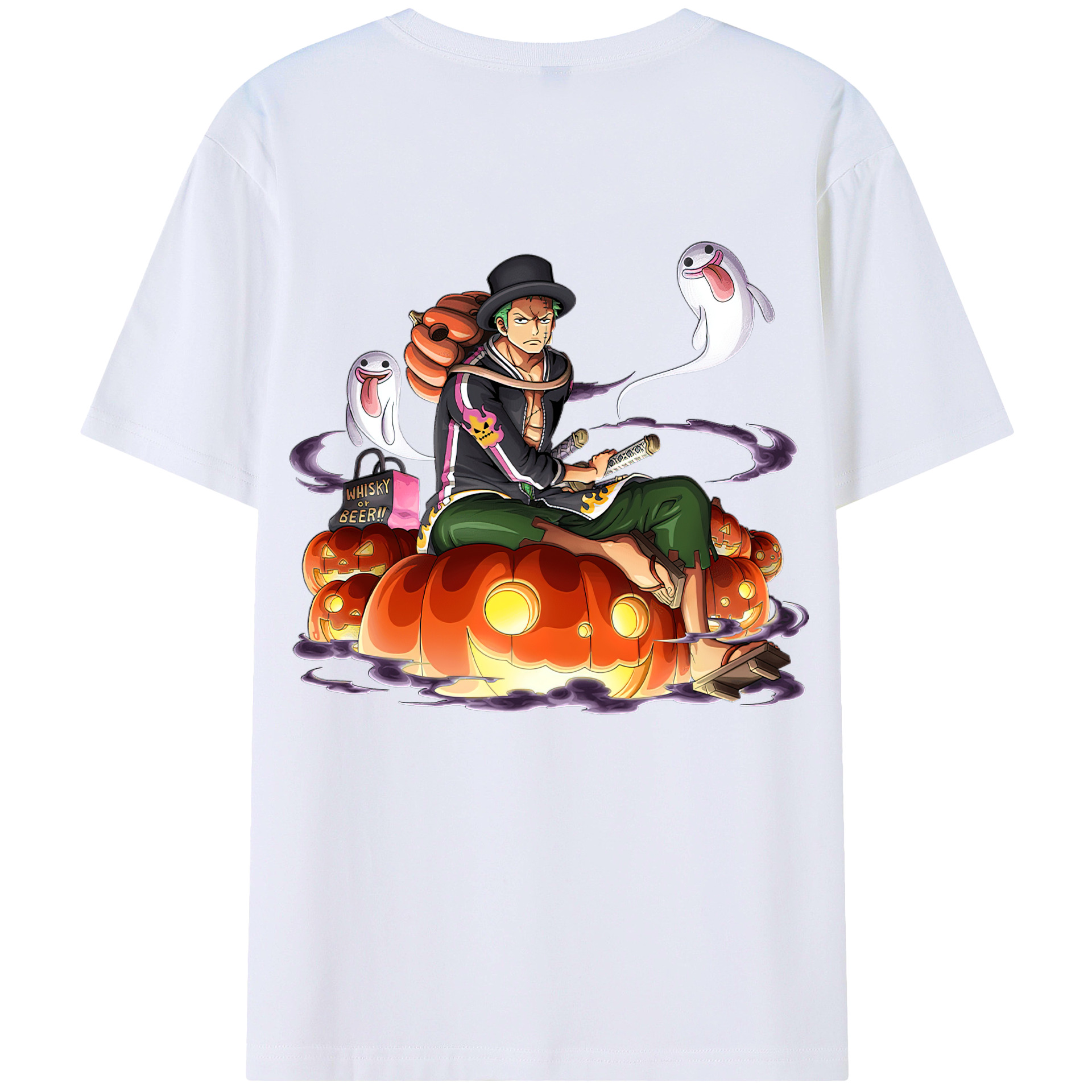 ワンピース ロロノア・ゾロ ONE PIECE Roronoa Zoro 綿100％ メンズ半袖Tシャツ（バックプリント） 通気性