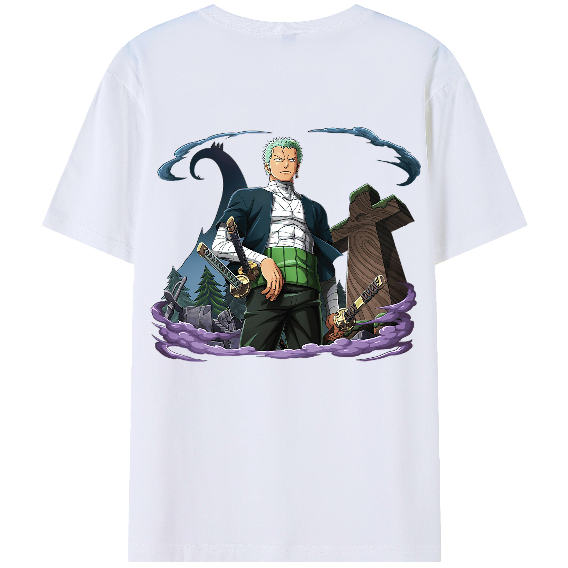 ワンピース ロロノア・ゾロ ONE PIECE Roronoa Zoro 綿100％ メンズ半袖Tシャツ（バックプリント） 通気性