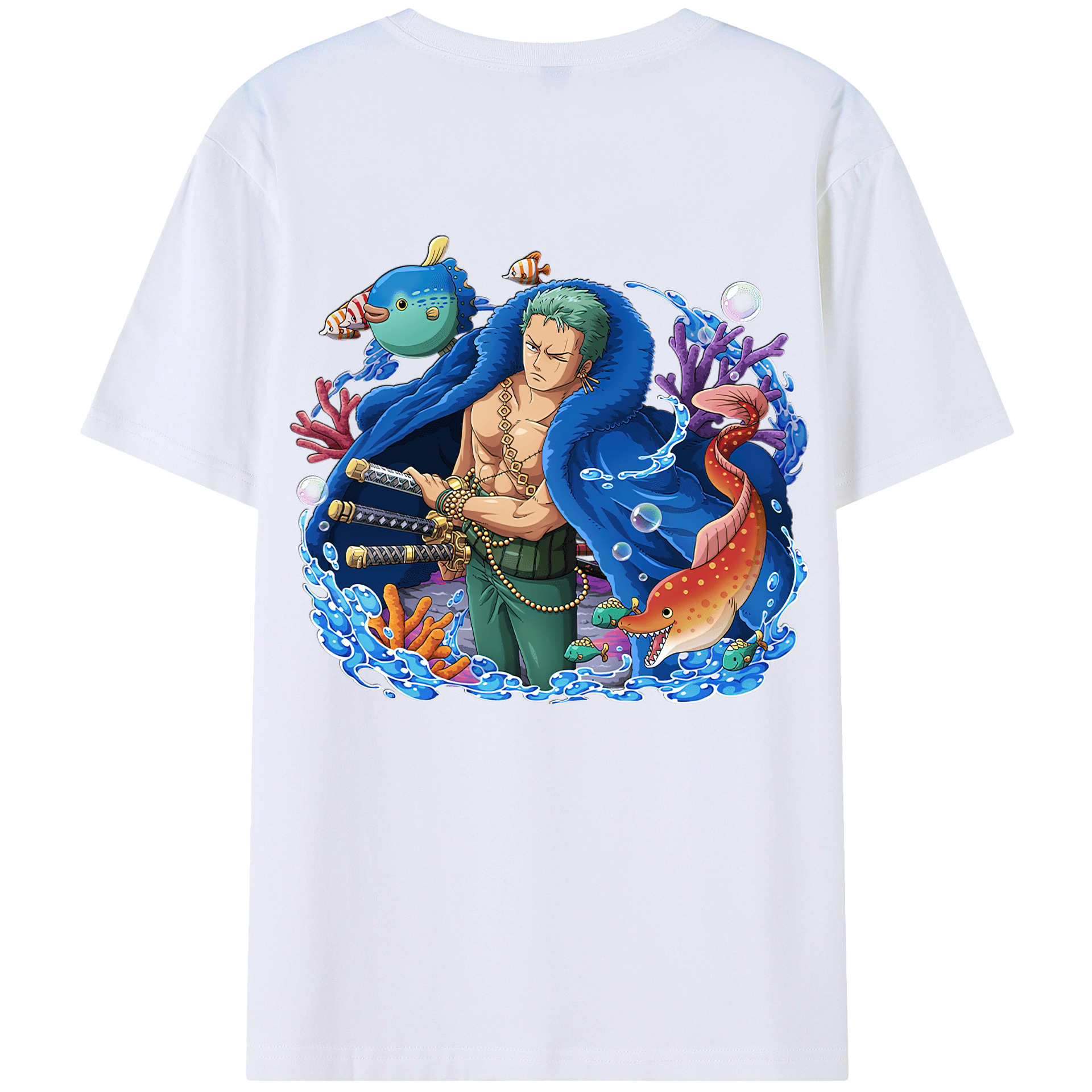 ワンピース ロロノア・ゾロ ONE PIECE Roronoa Zoro 綿100％ メンズ半袖Tシャツ（バックプリント） 通気性