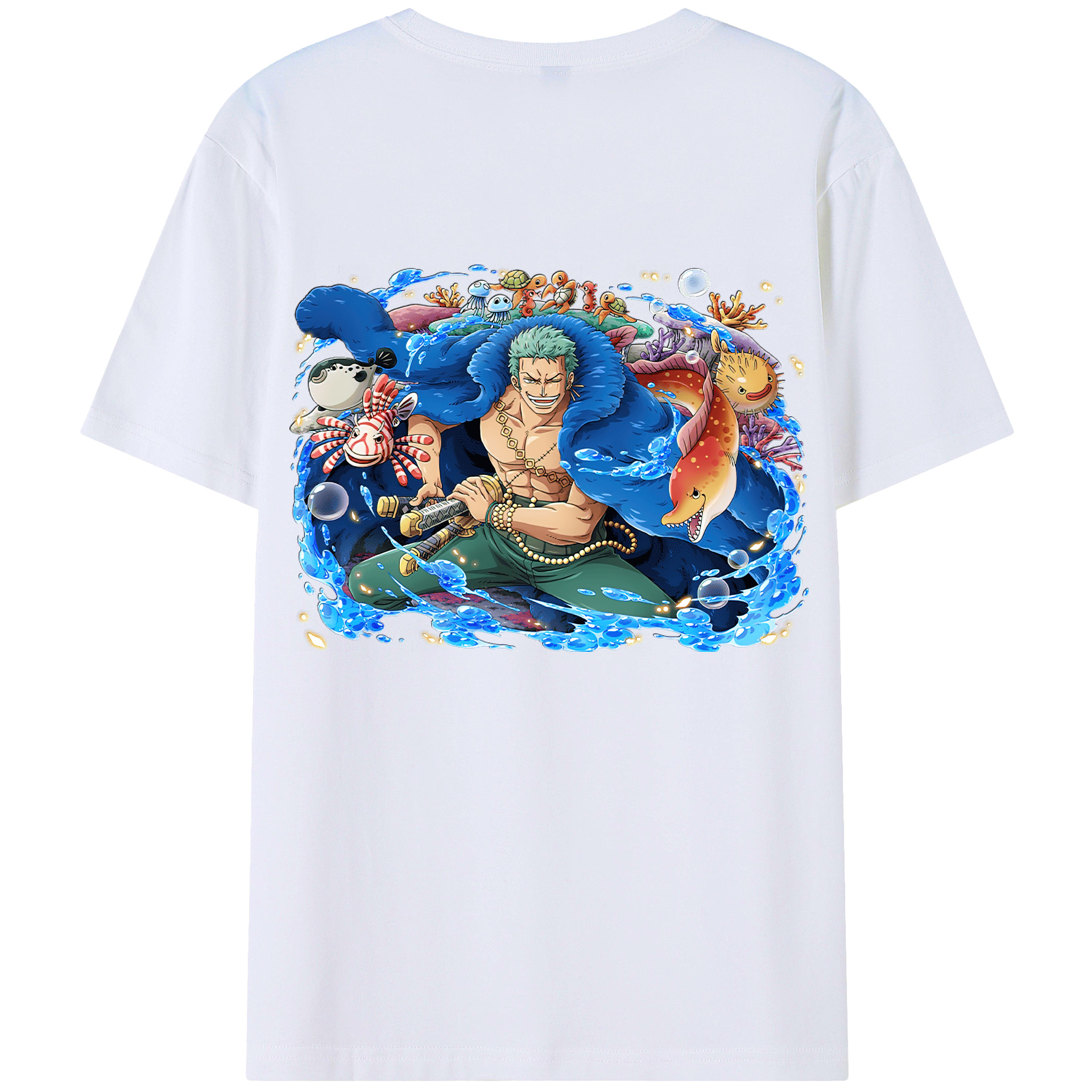 ワンピース ロロノア・ゾロ ONE PIECE Roronoa Zoro 綿100％ メンズ半袖Tシャツ（バックプリント） 通気性
