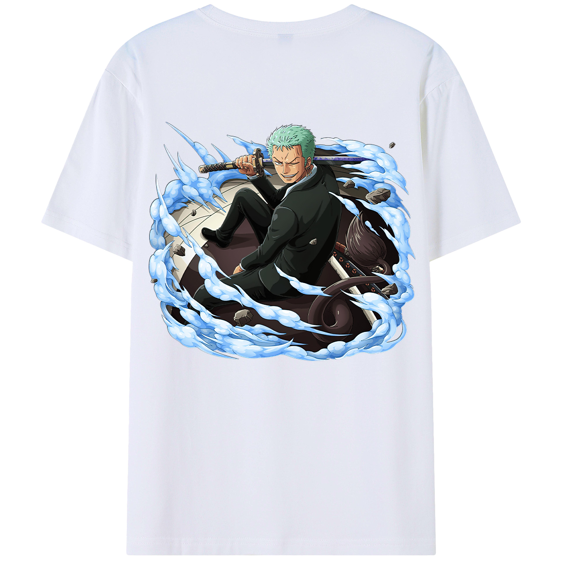 ワンピース ロロノア・ゾロ ONE PIECE Roronoa Zoro 綿100％ メンズ半袖Tシャツ（バックプリント） 通気性