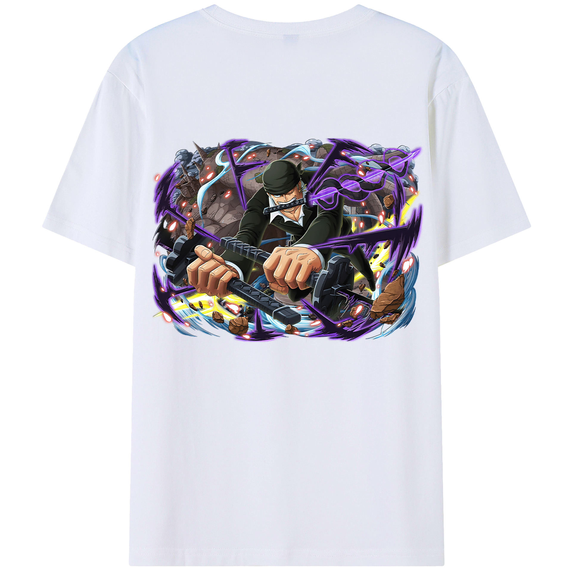 ワンピース ロロノア・ゾロ ONE PIECE Roronoa Zoro 綿100％ メンズ半袖Tシャツ（バックプリント） 通気性