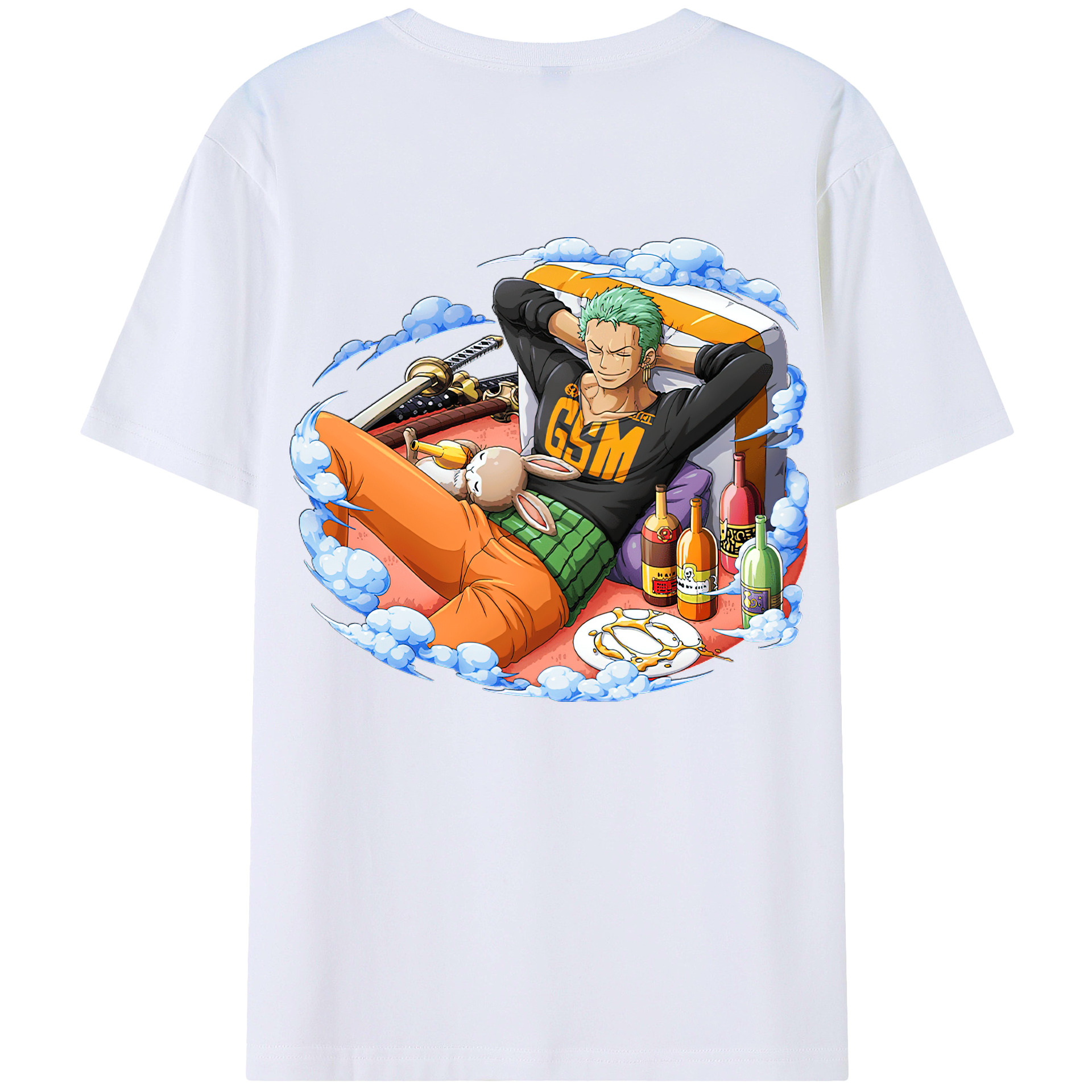 ワンピース ロロノア・ゾロ ONE PIECE Roronoa Zoro 綿100％ メンズ半袖Tシャツ（バックプリント） 通気性