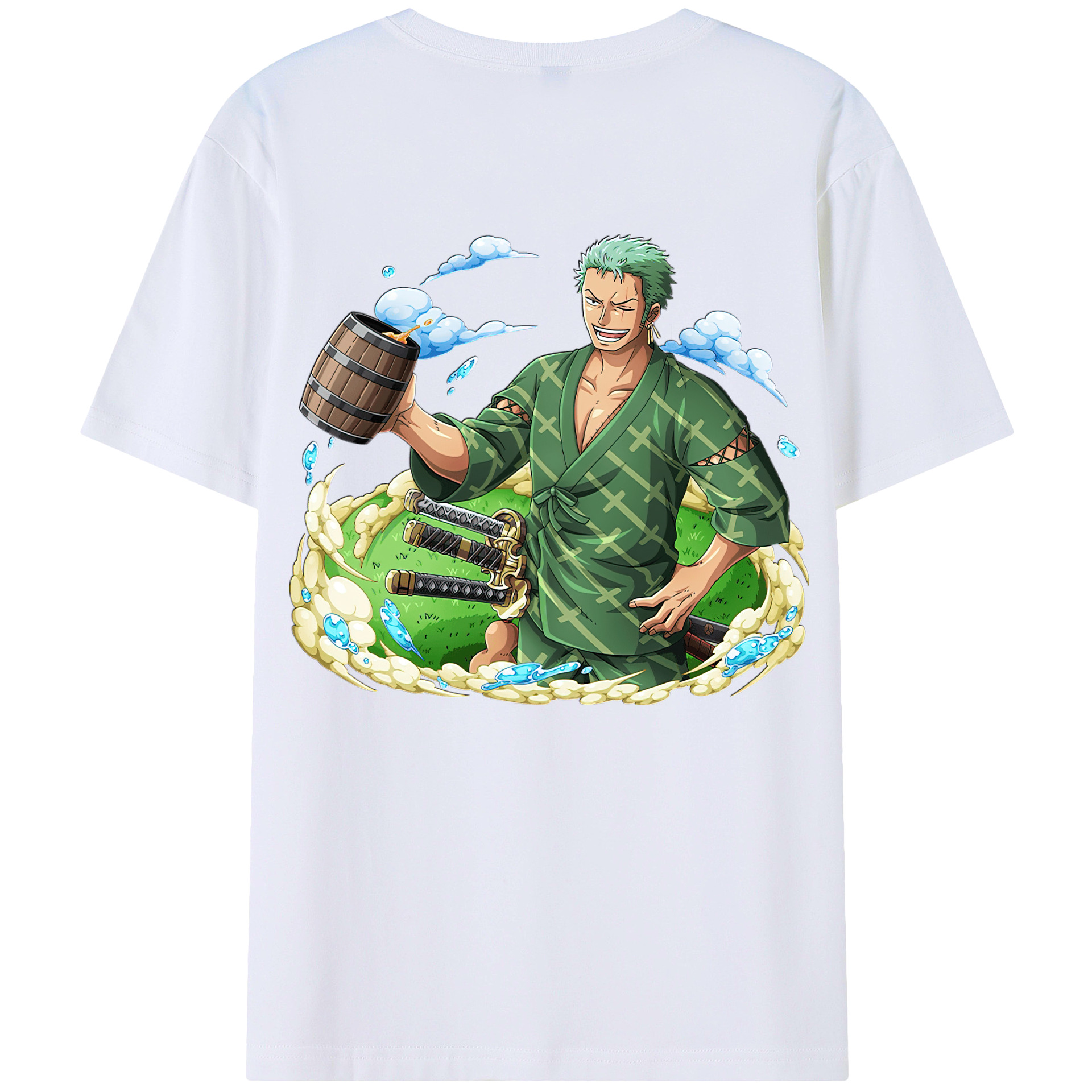 ワンピース ロロノア・ゾロ ONE PIECE Roronoa Zoro 綿100％ メンズ半袖Tシャツ（バックプリント） 通気性
