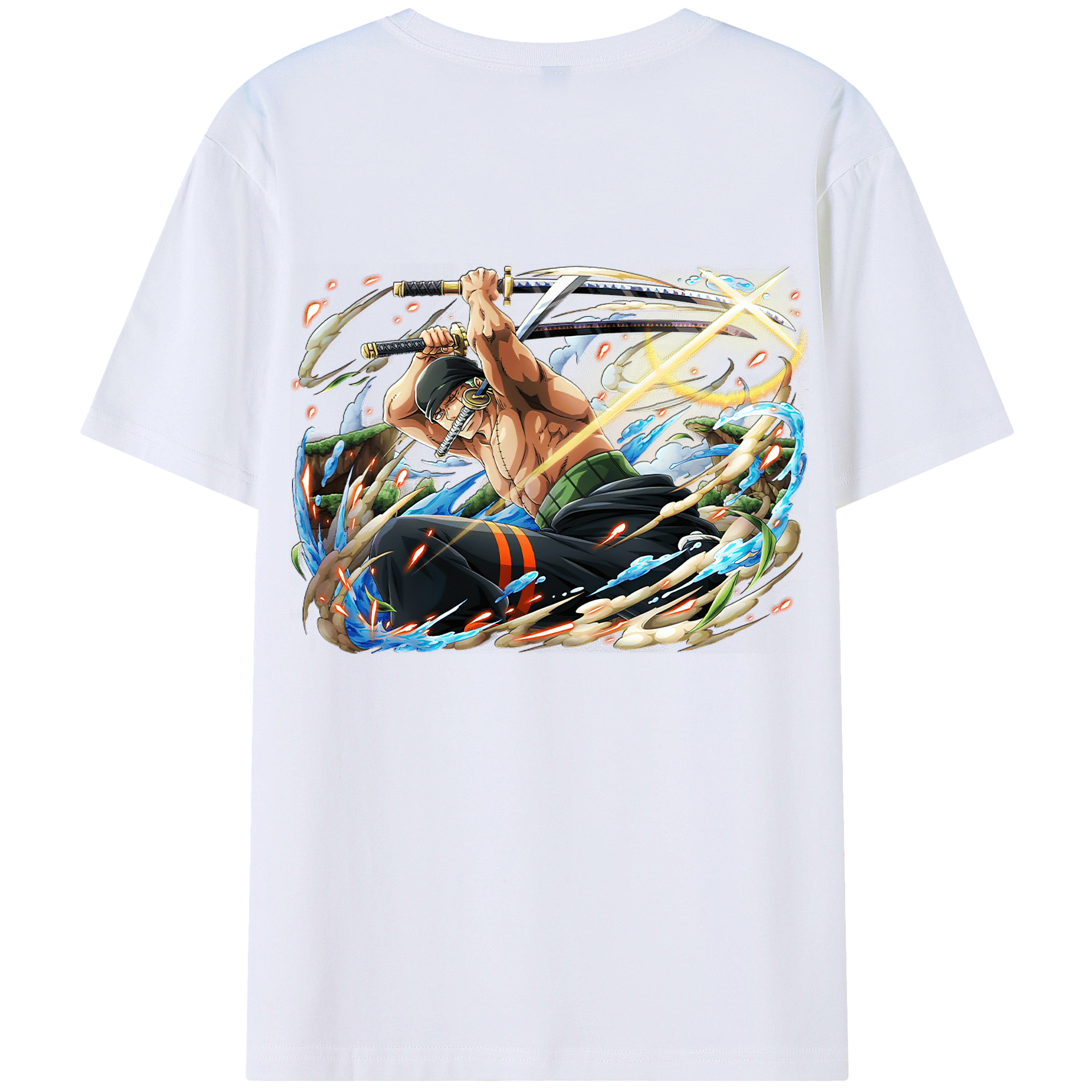 ワンピース ロロノア・ゾロ ONE PIECE Roronoa Zoro 綿100％ メンズ半袖Tシャツ（バックプリント） 通気性