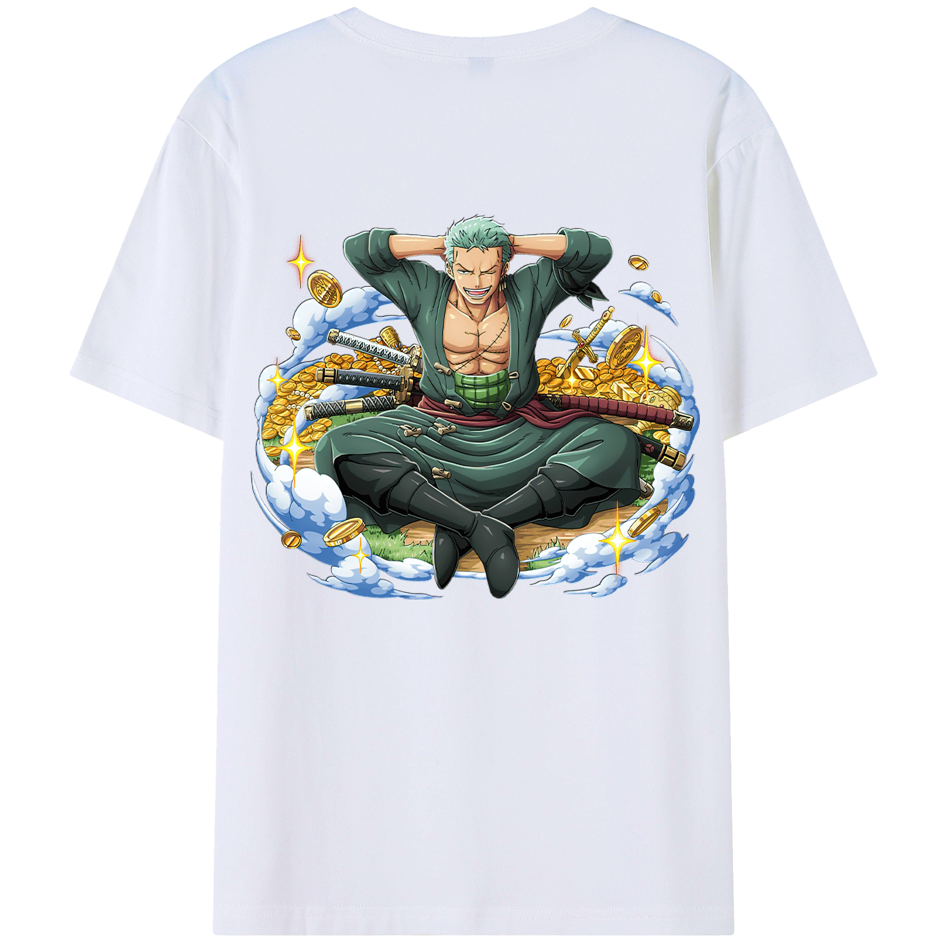 ワンピース ロロノア・ゾロ ONE PIECE Roronoa Zoro 綿100％ メンズ半袖Tシャツ（バックプリント） 通気性