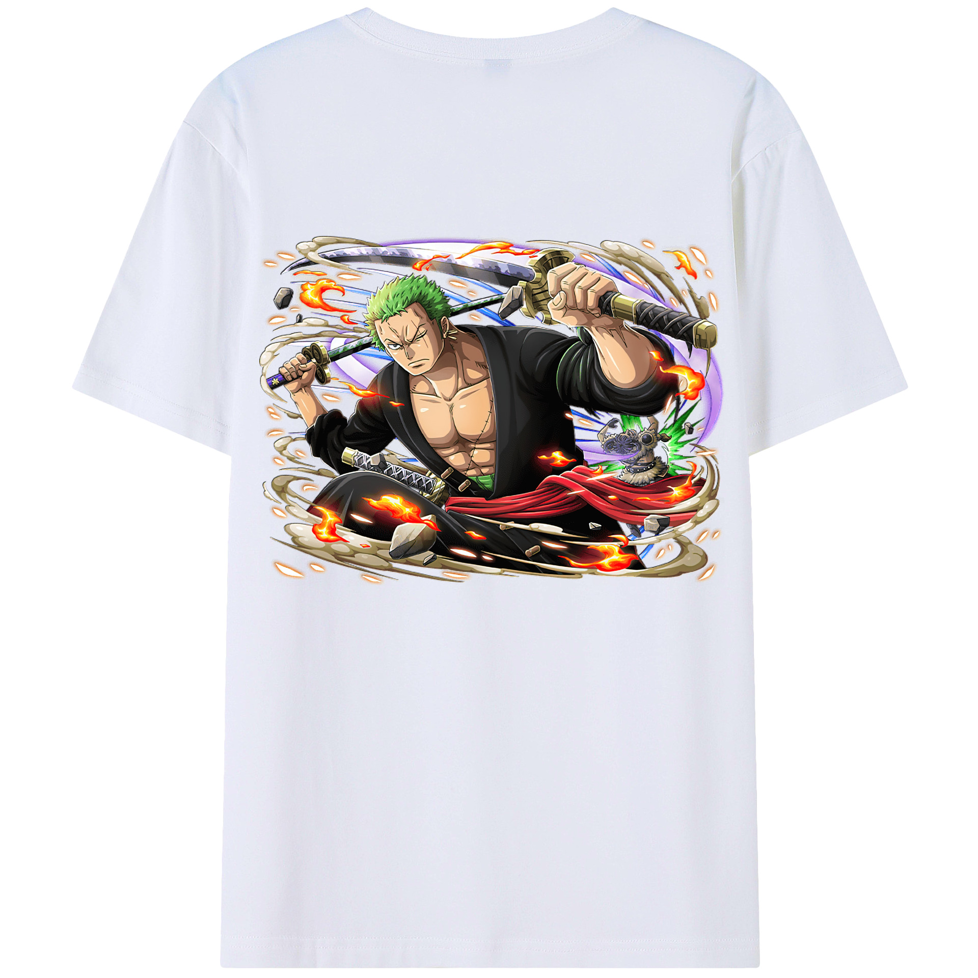 ワンピース ロロノア・ゾロ ONE PIECE Roronoa Zoro 綿100％ メンズ半袖Tシャツ（バックプリント） 通気性