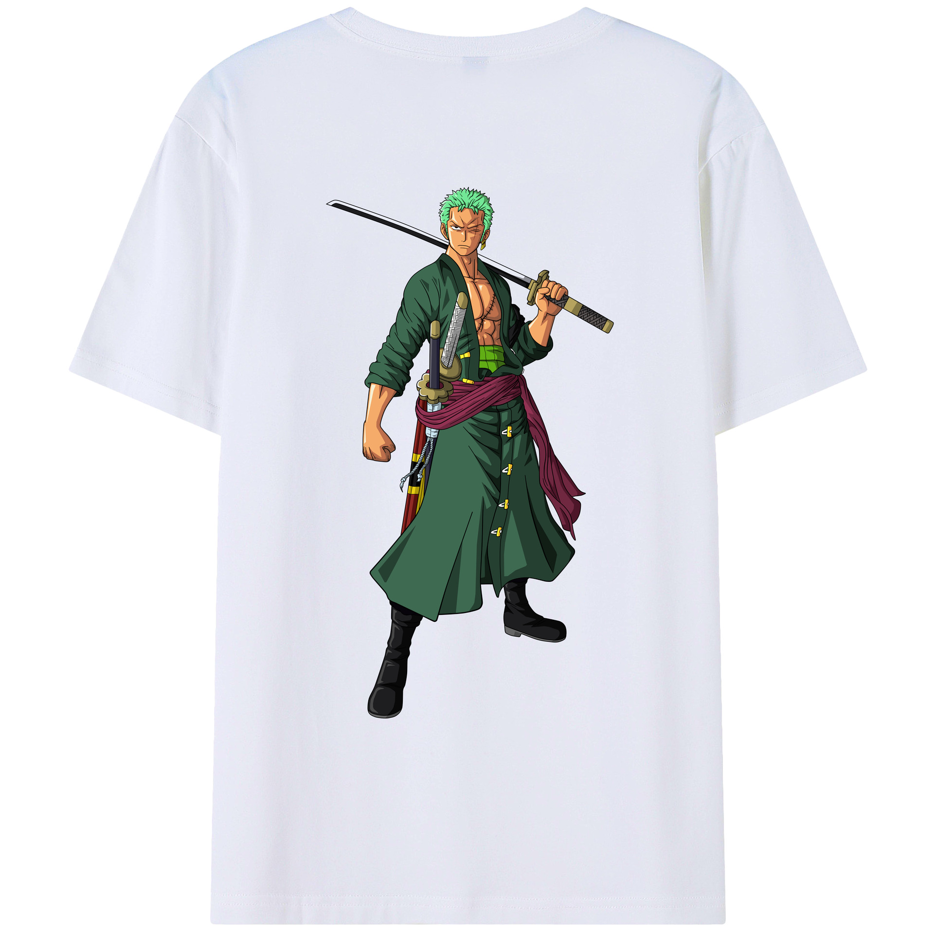 ワンピース ロロノア・ゾロ ONE PIECE Roronoa Zoro 綿100％ メンズ半袖Tシャツ（バックプリント） 通気性