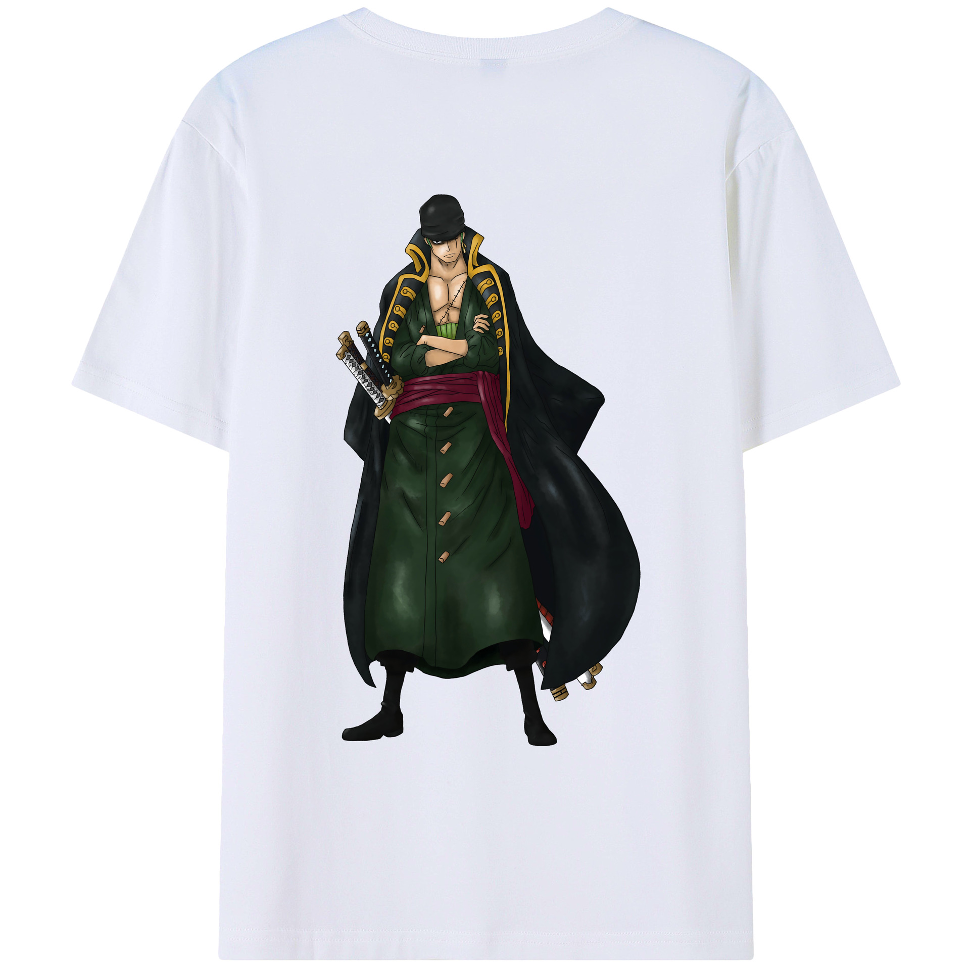 ワンピース ロロノア・ゾロ ONE PIECE Roronoa Zoro 綿100％ メンズ半袖Tシャツ（バックプリント） 通気性