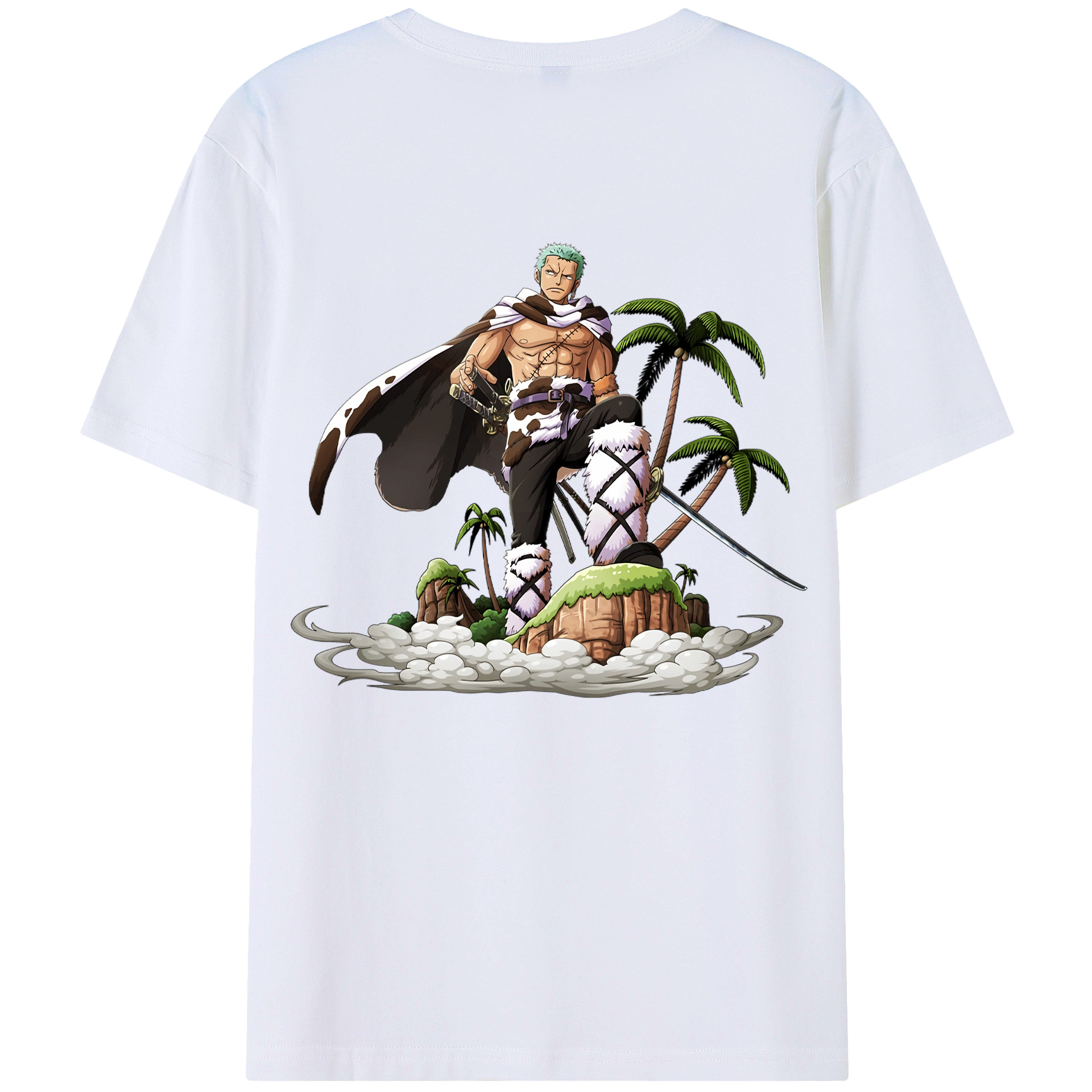 ワンピース ロロノア・ゾロ ONE PIECE Roronoa Zoro 綿100％ メンズ半袖Tシャツ（バックプリント） 通気性