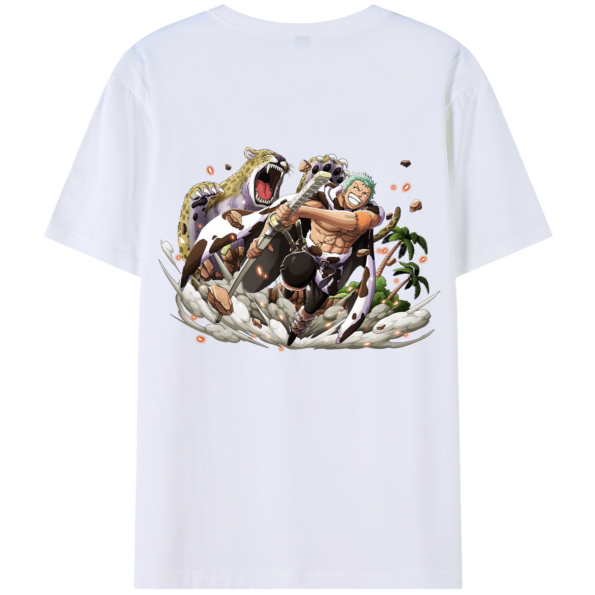 ワンピース ロロノア・ゾロ ONE PIECE Roronoa Zoro 綿100％ メンズ半袖Tシャツ（バックプリント） 通気性