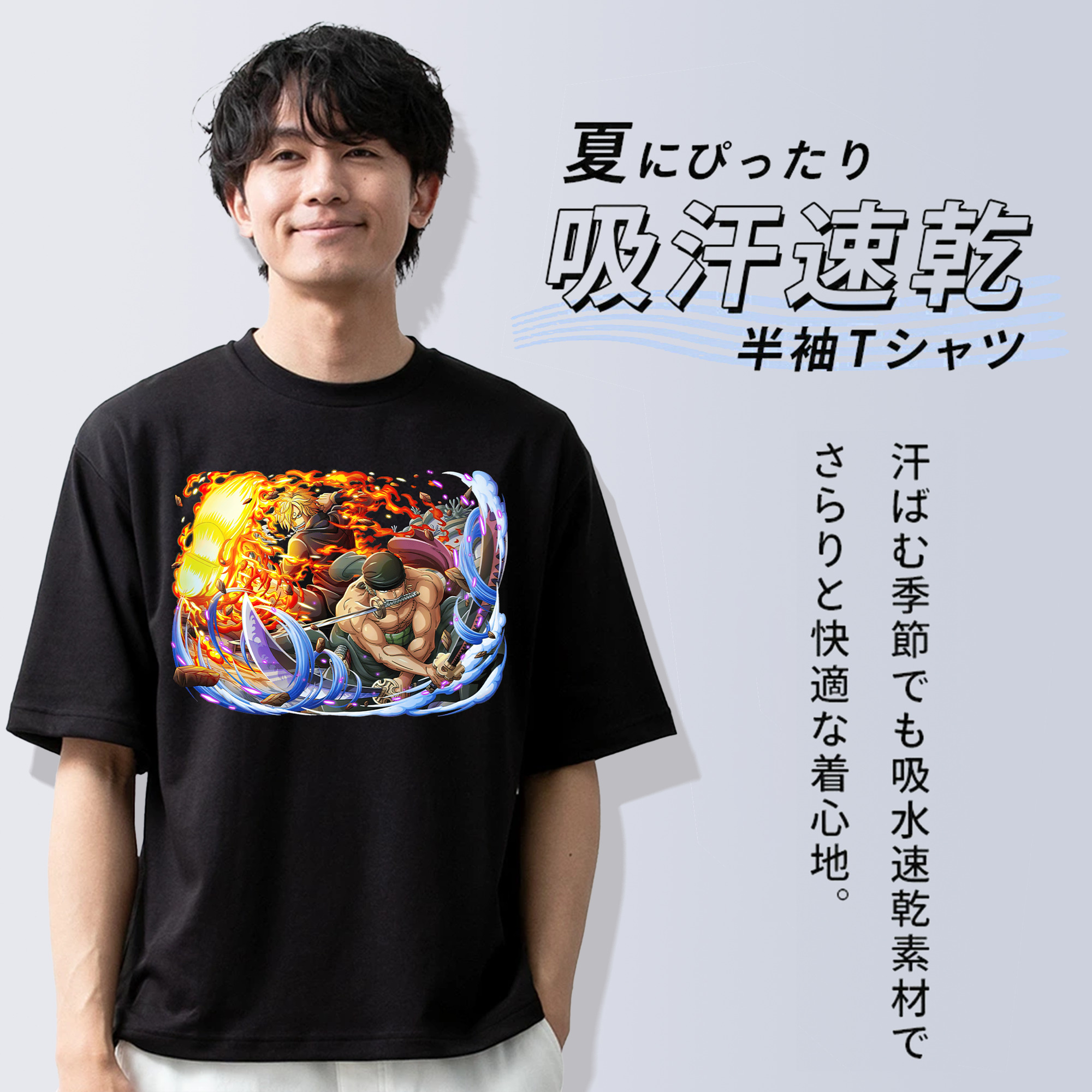 ワンピース ロロノア・ゾロ ONE PIECE Roronoa Zoro 綿100％ メンズ半袖Tシャツ｜肌触りやわらか＆通気性