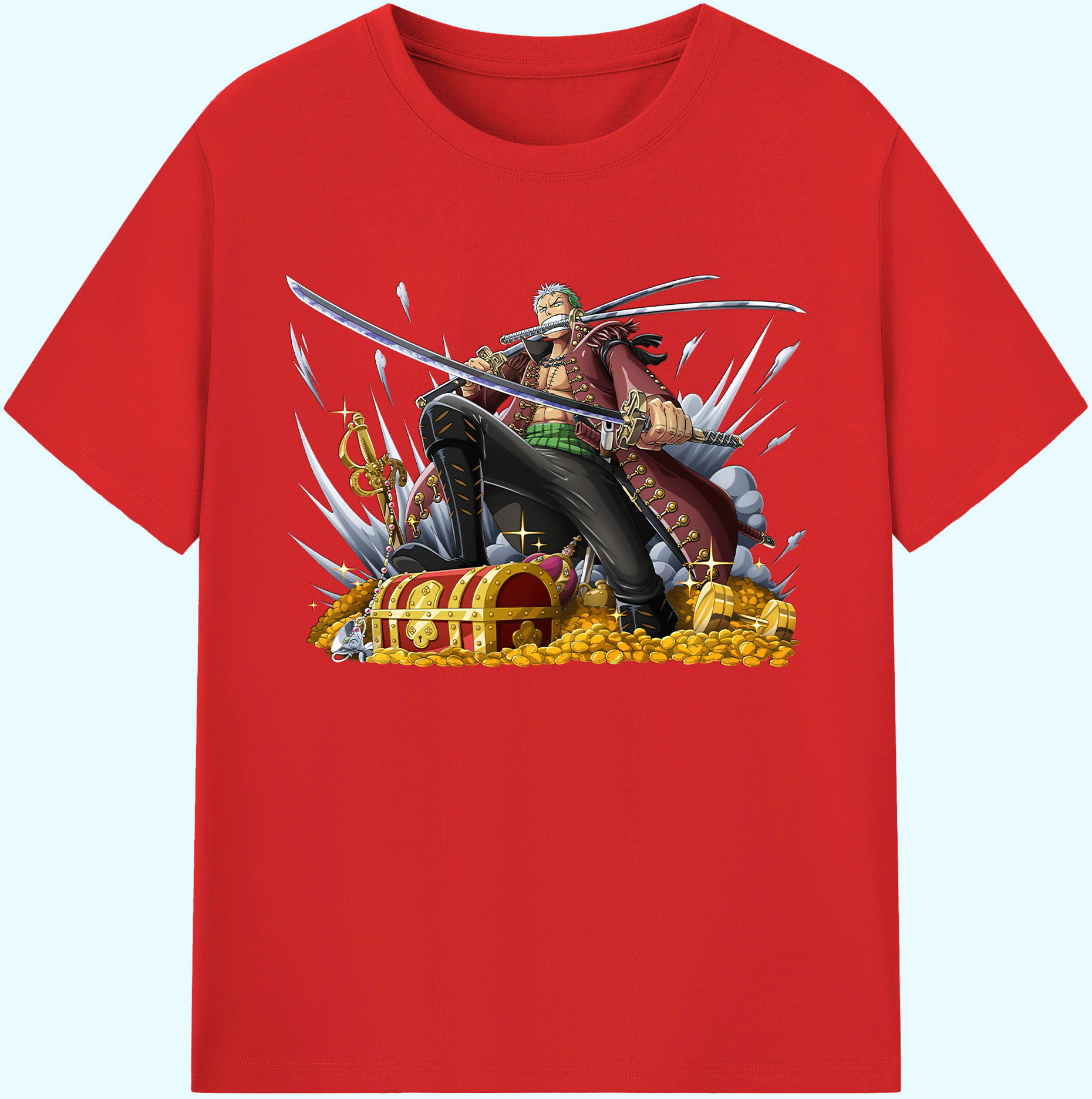 ワンピース ロロノア・ゾロ ONE PIECE Roronoa Zoro 綿100％ メンズ半袖Tシャツ｜肌触りやわらか＆通気性