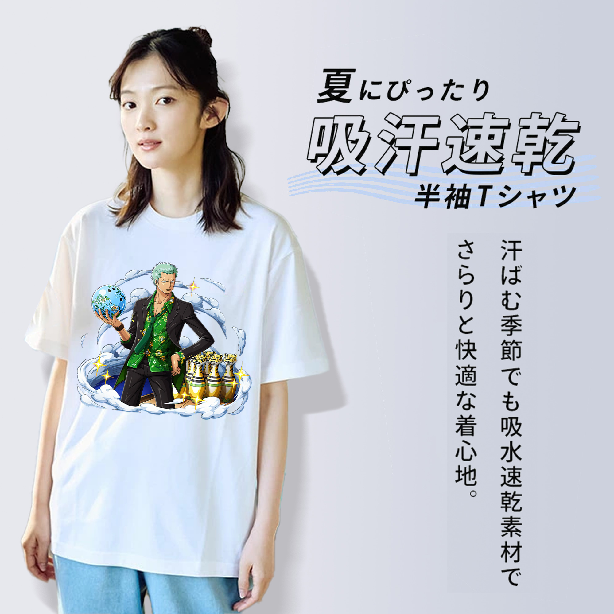 ワンピース ロロノア・ゾロ ONE PIECE Roronoa Zoro レディースカジュアルプリントTシャツ（綿100％）