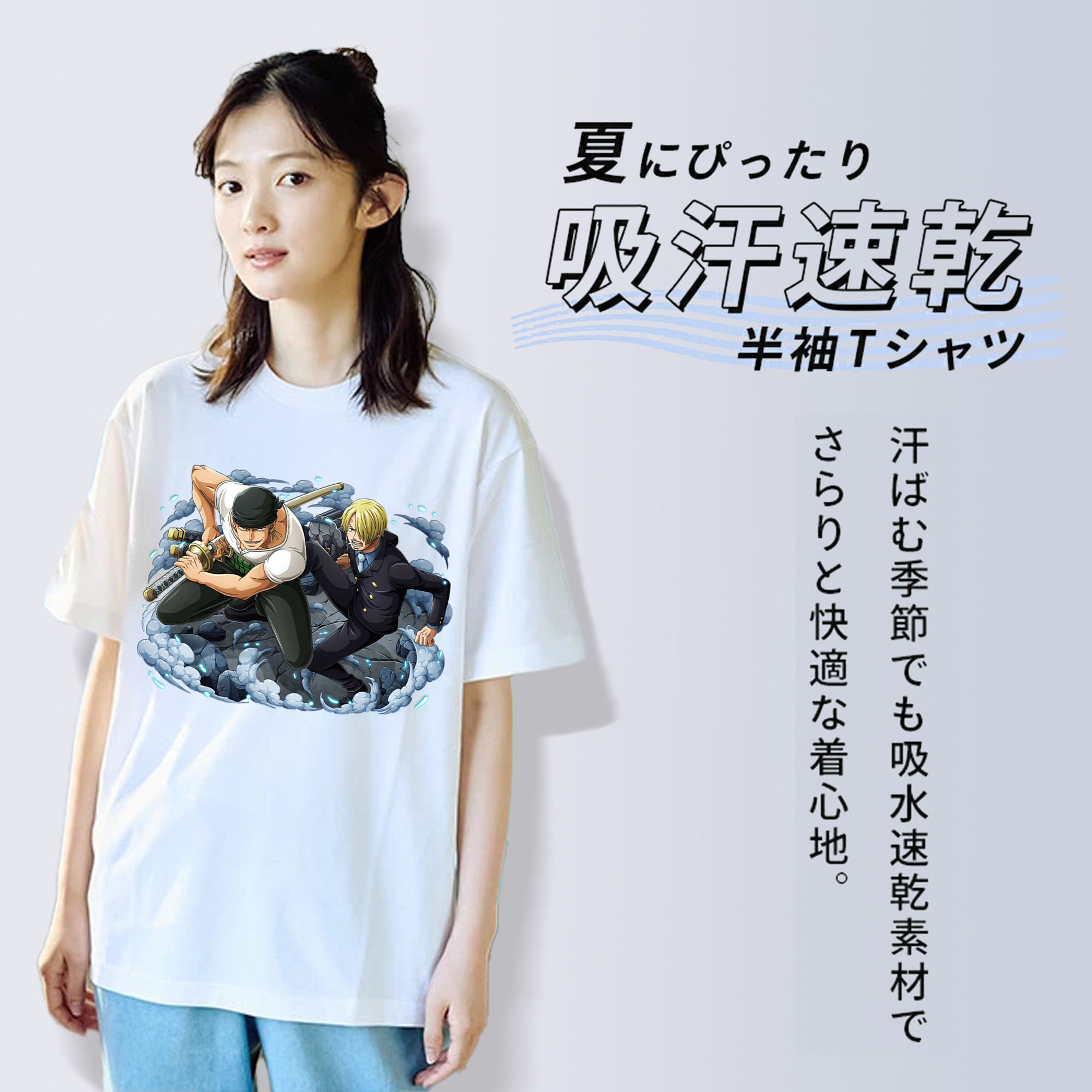 ワンピース ロロノア・ゾロ ONE PIECE Roronoa Zoro レディースカジュアルプリントTシャツ（綿100％）