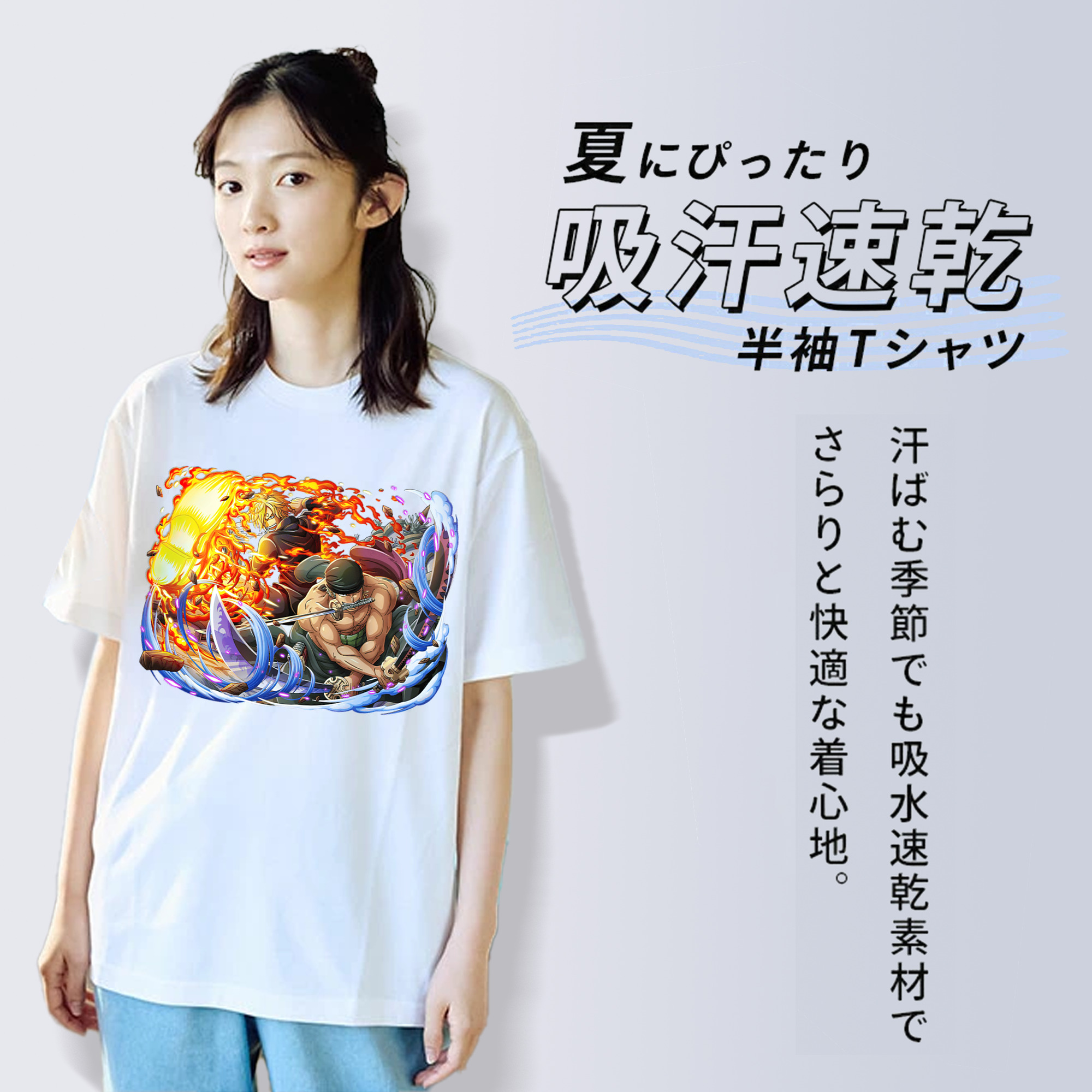 ワンピース ロロノア・ゾロ ONE PIECE Roronoa Zoro レディースカジュアルプリントTシャツ（綿100％）