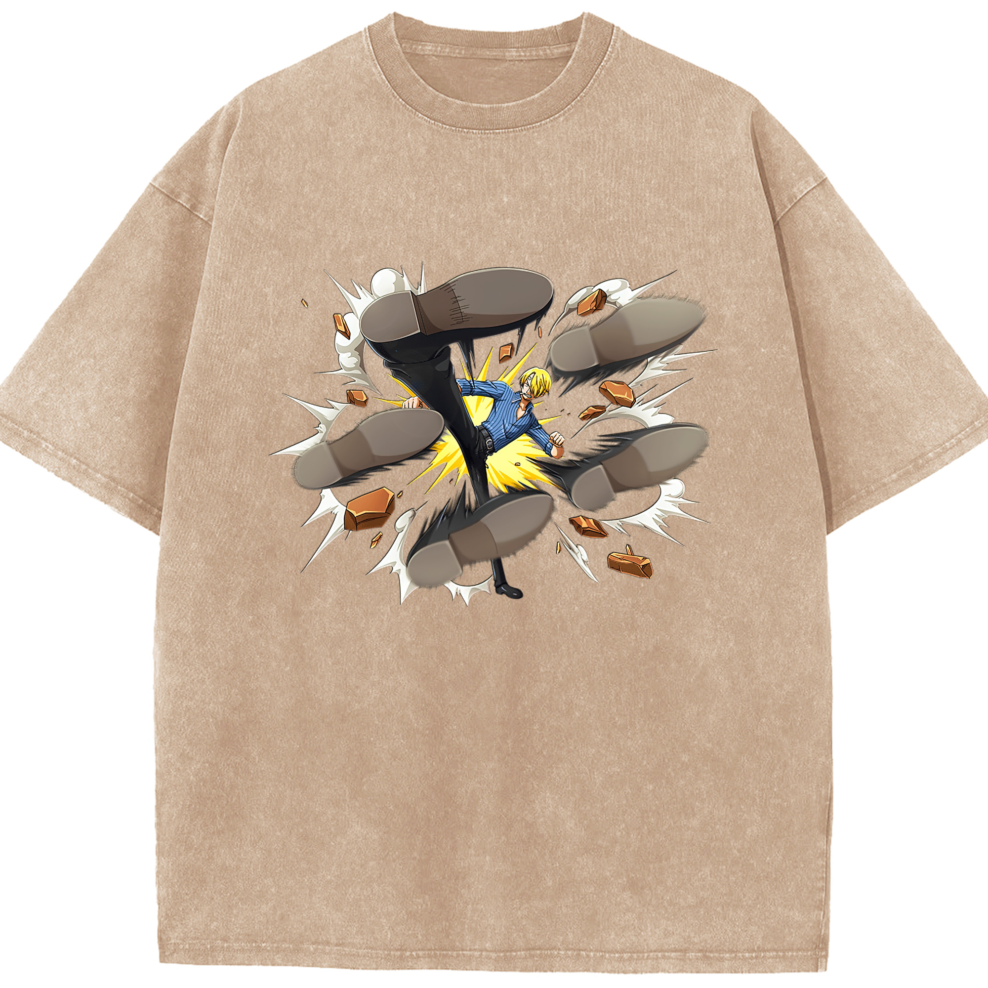 （画像用） ワンピース サンジ ONE PIECE Sanji 綿100% ヴィンテージ風 半袖Tシャツ（フロントプリント）