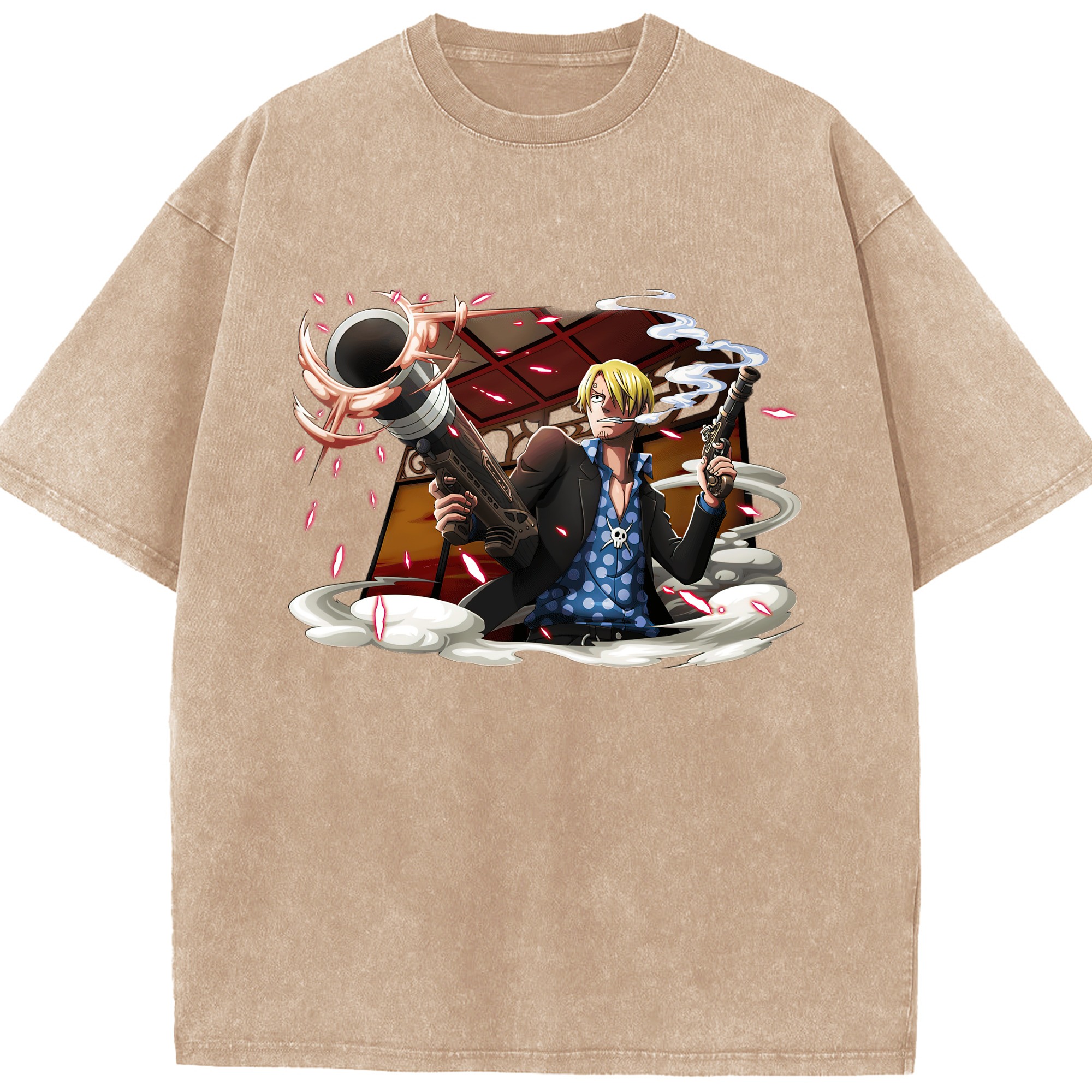 （画像用） ワンピース サンジ ONE PIECE Sanji 綿100% ヴィンテージ風 半袖Tシャツ（フロントプリント）