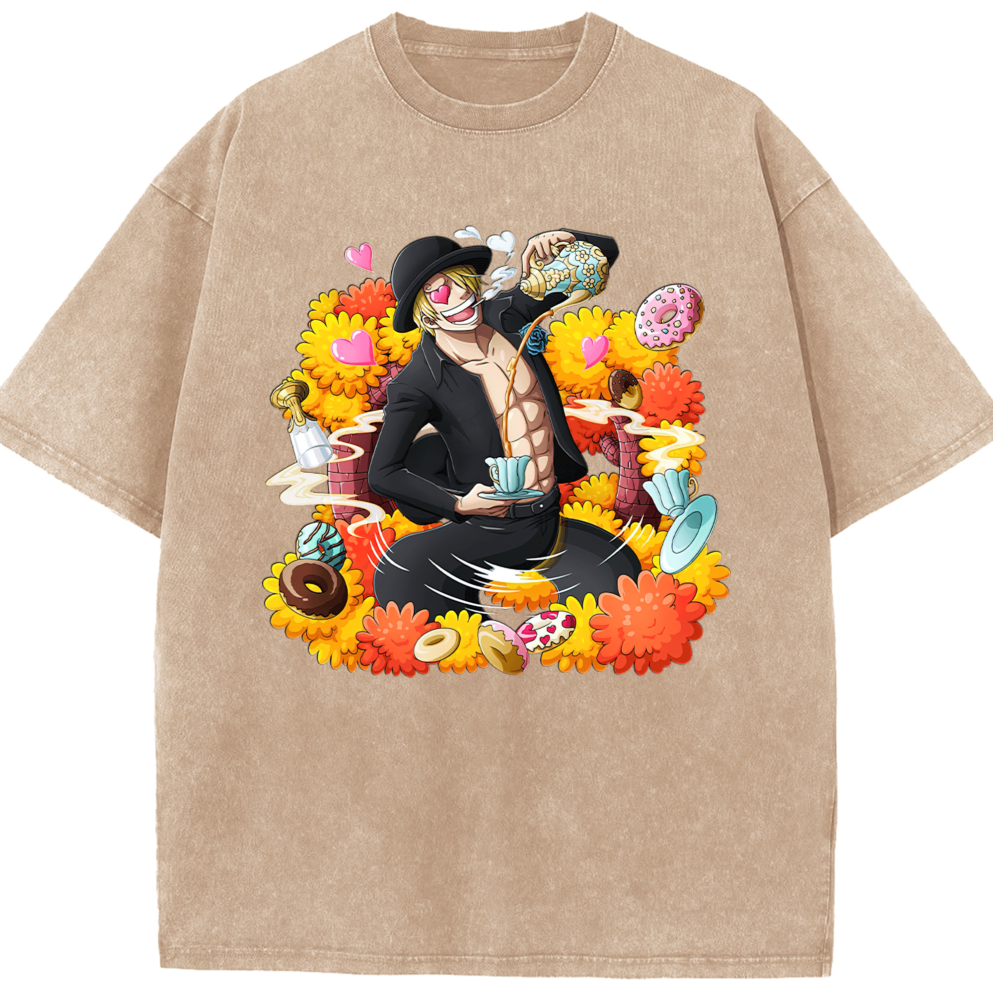 （画像用） ワンピース サンジ ONE PIECE Sanji 綿100% ヴィンテージ風 半袖Tシャツ（フロントプリント）