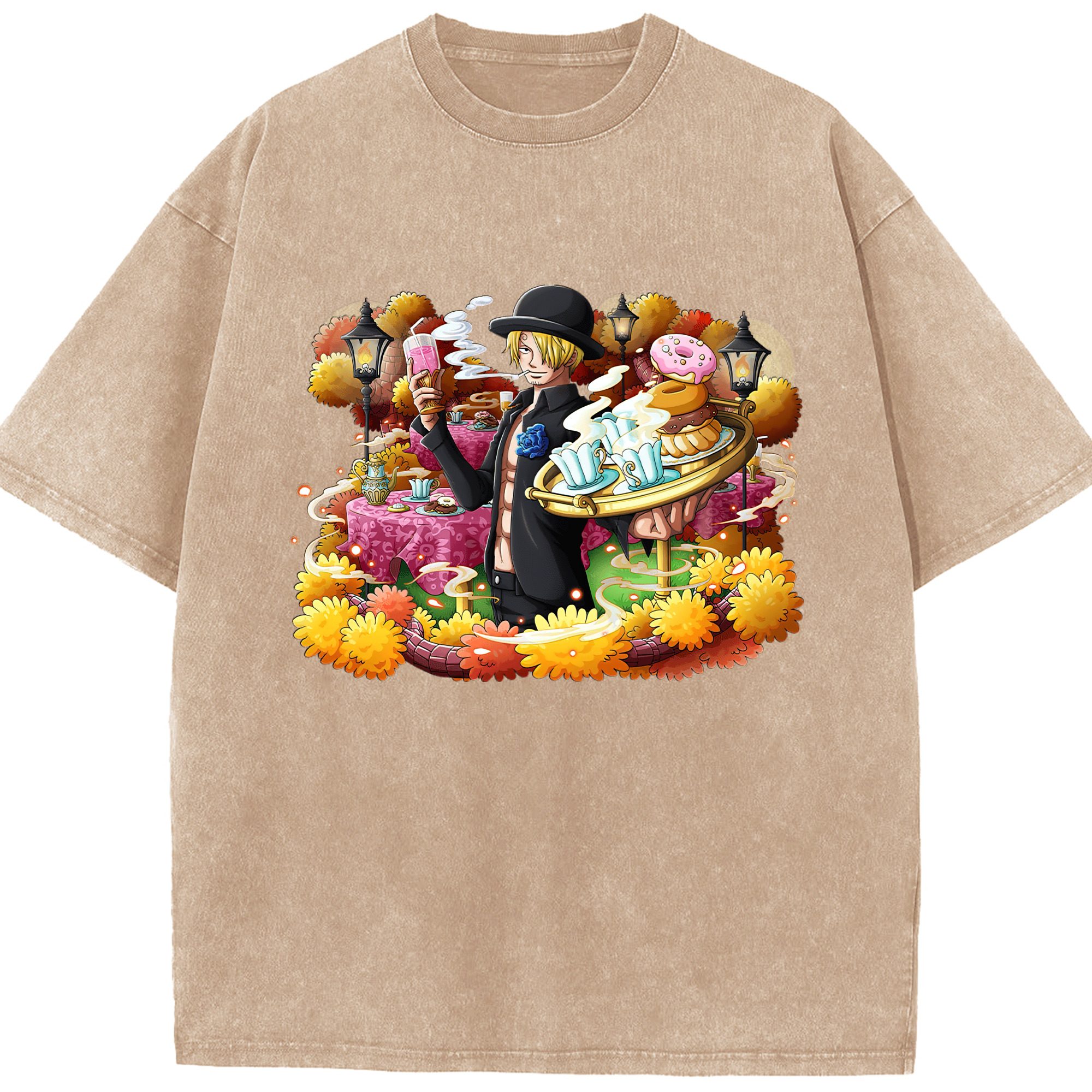 （画像用） ワンピース サンジ ONE PIECE Sanji 綿100% ヴィンテージ風 半袖Tシャツ（フロントプリント）