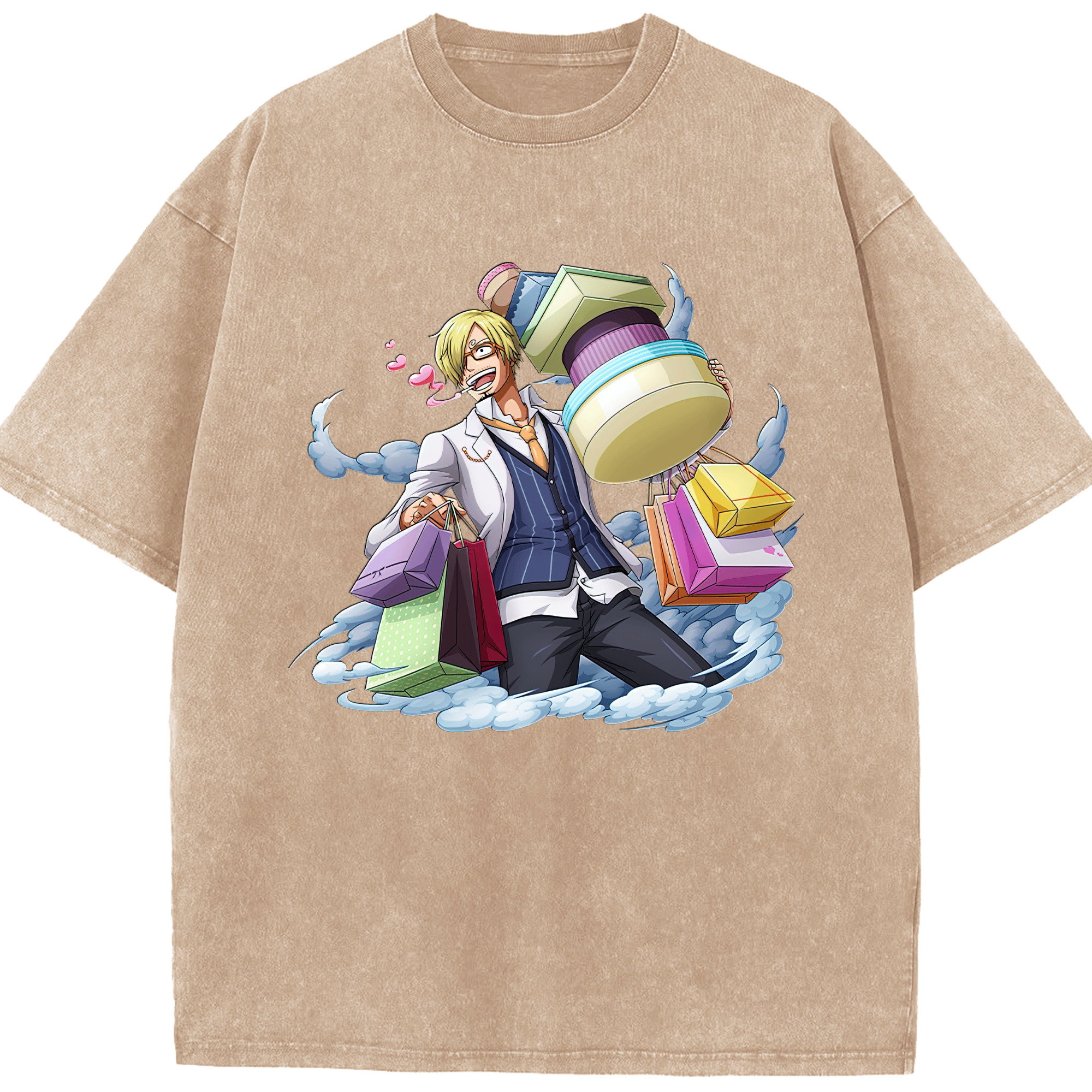 （画像用） ワンピース サンジ ONE PIECE Sanji 綿100% ヴィンテージ風 半袖Tシャツ（フロントプリント）