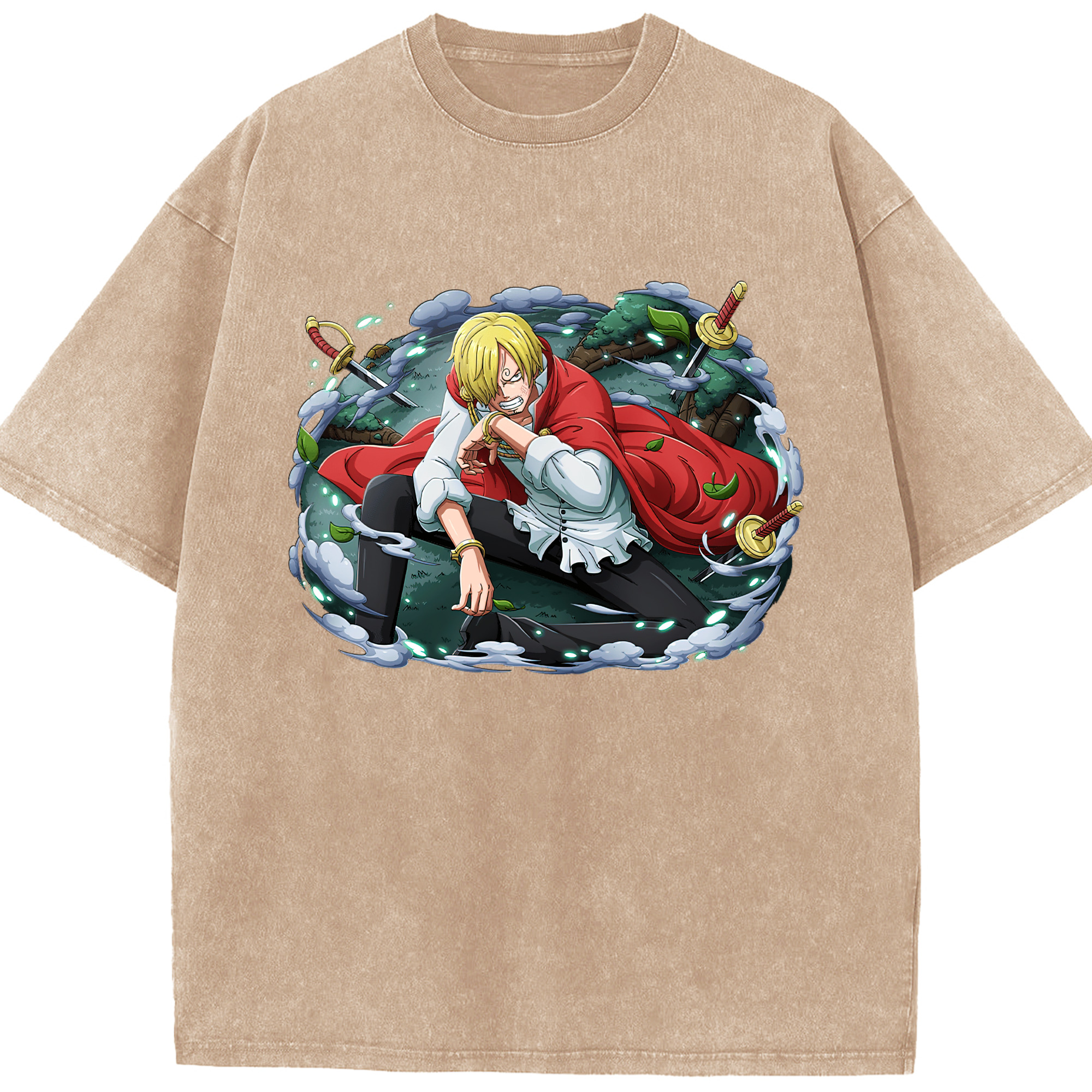 ワンピース サンジ ONE PIECE Sanji 綿100% ヴィンテージ風 半袖Tシャツ（フロントプリント）